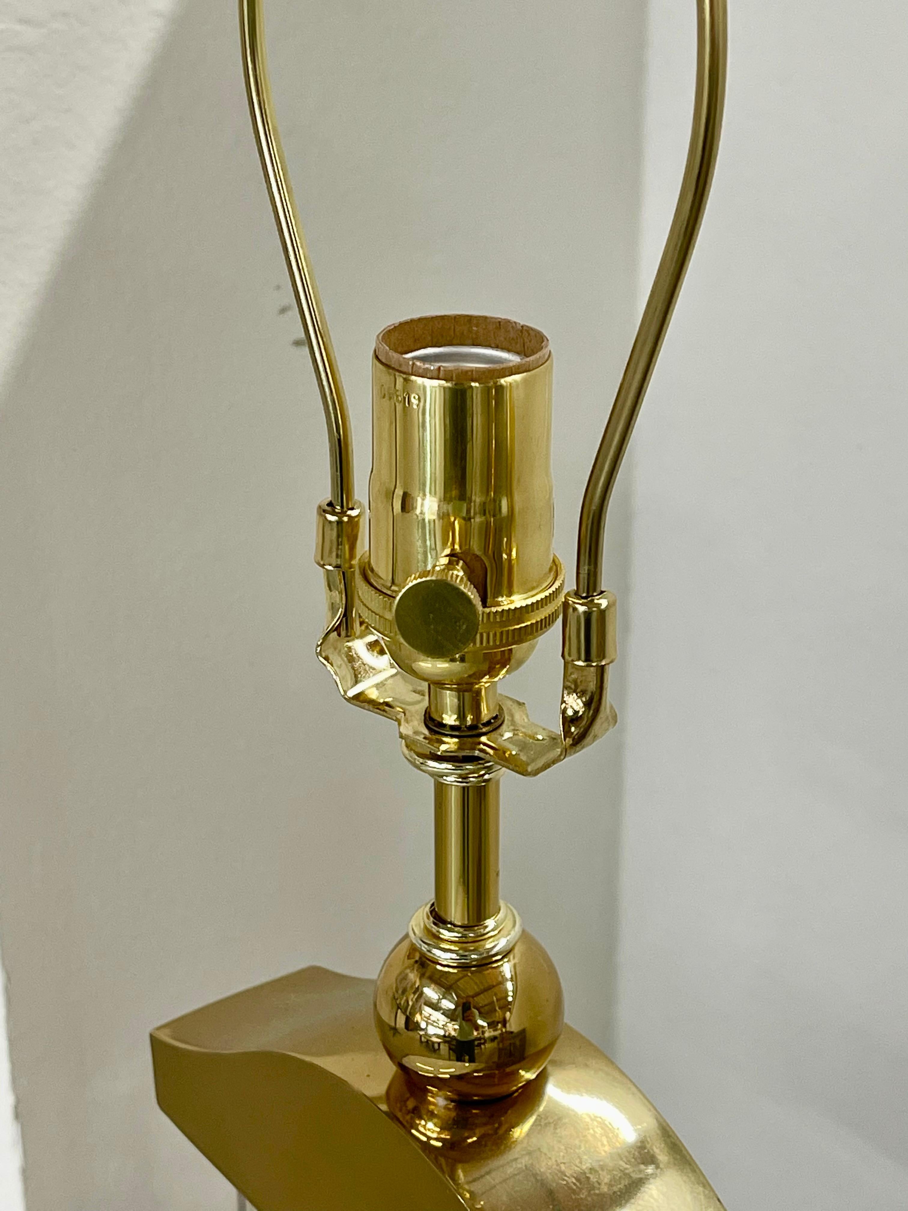 Pair Lucite and Brass Lamps For Sale 1