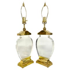 Used Pair Lucite and Brass Lamps