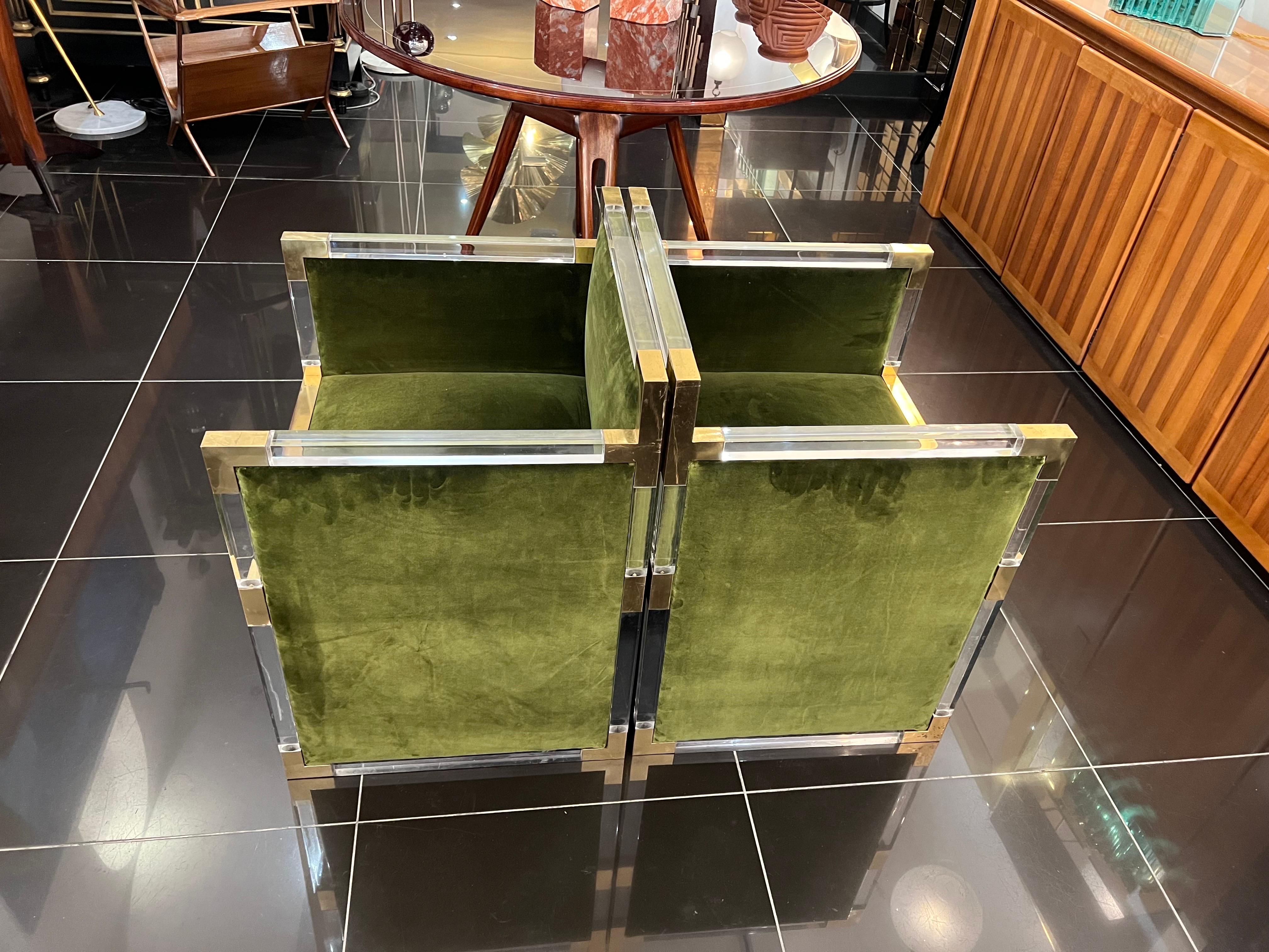 Other Pair lucite & brass cubicle chairs attributed to Charles Hollis Jones