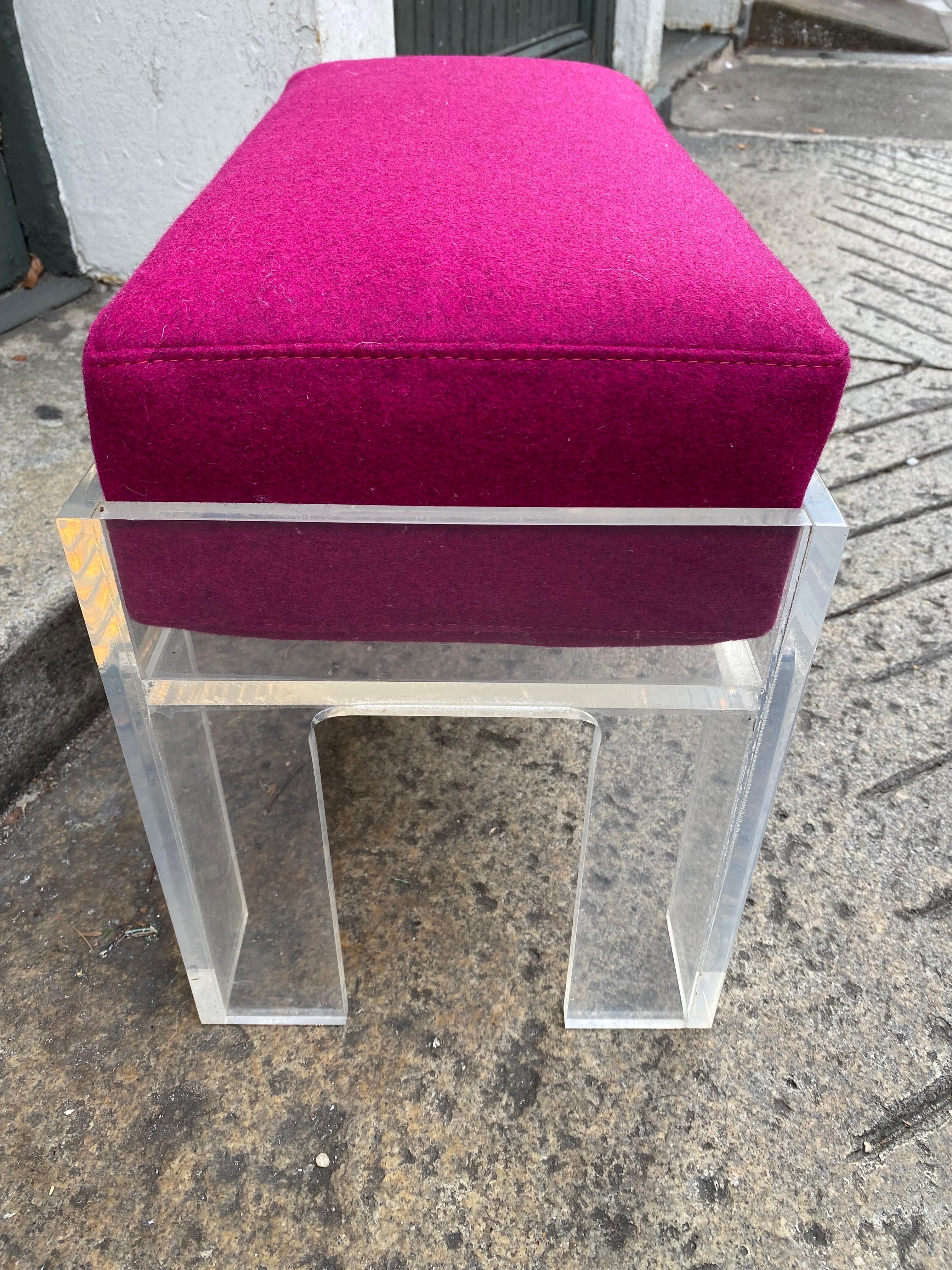 Mid-20th Century Pair Lucite Ottomans with electric Pink Cushions For Sale