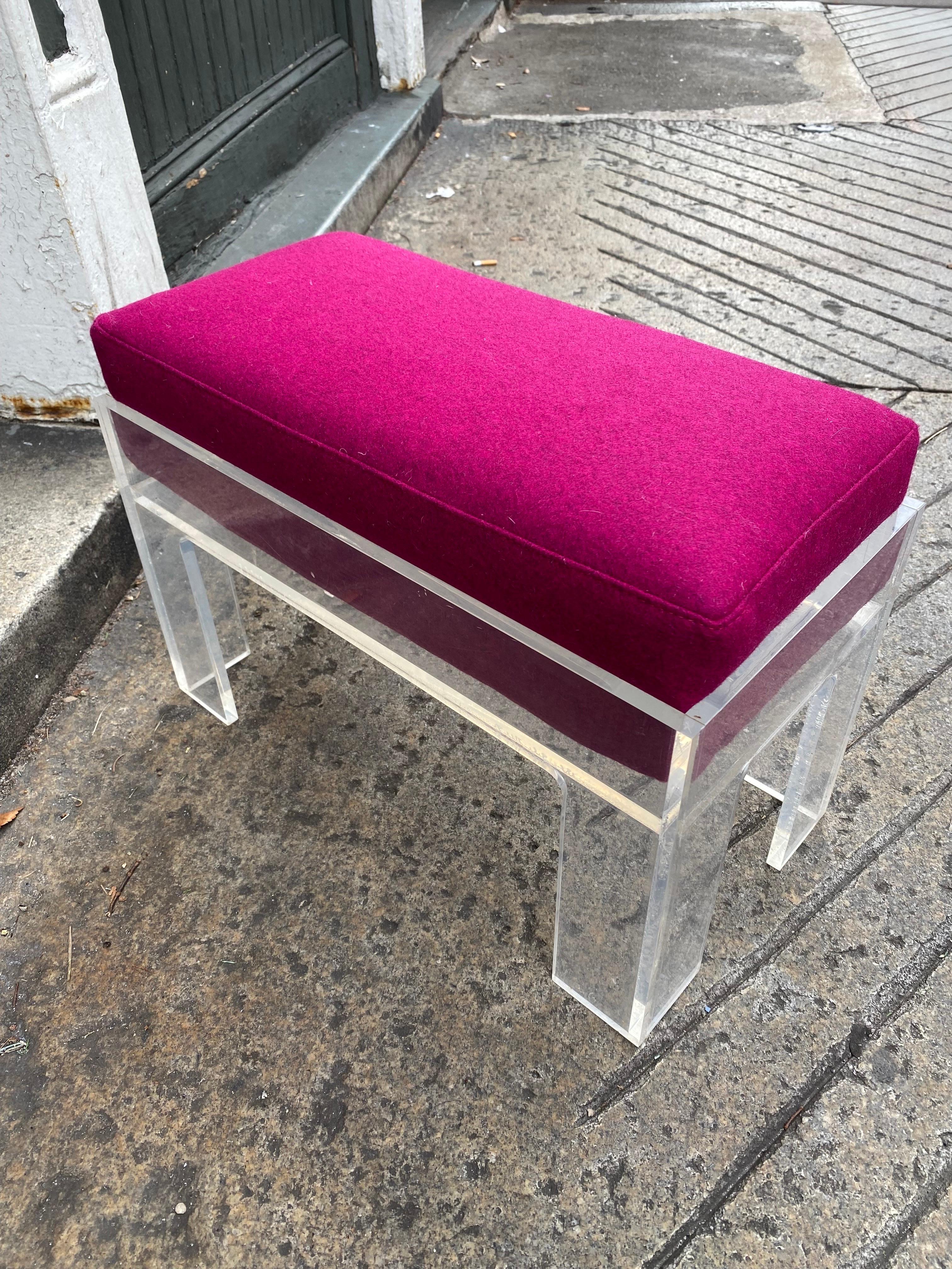 Upholstery Pair Lucite Ottomans with electric Pink Cushions For Sale