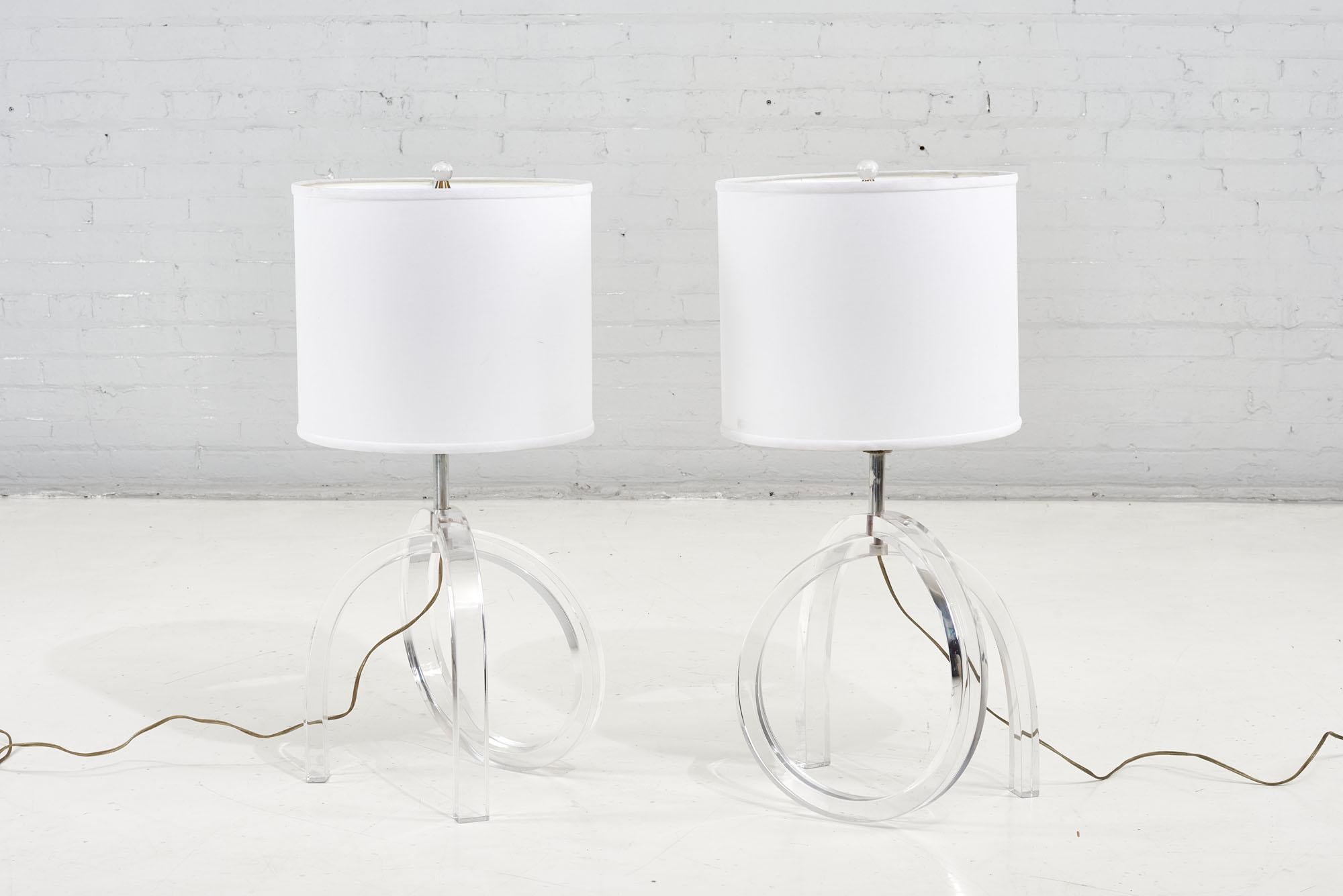 Pair lucite pretzel table lamps Herb Ritts Astrolite, 1960. Original.