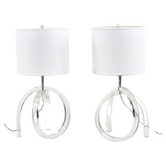 Pair Lucite Pretzel Table Lamps Herb Ritts Astrolite, 1960