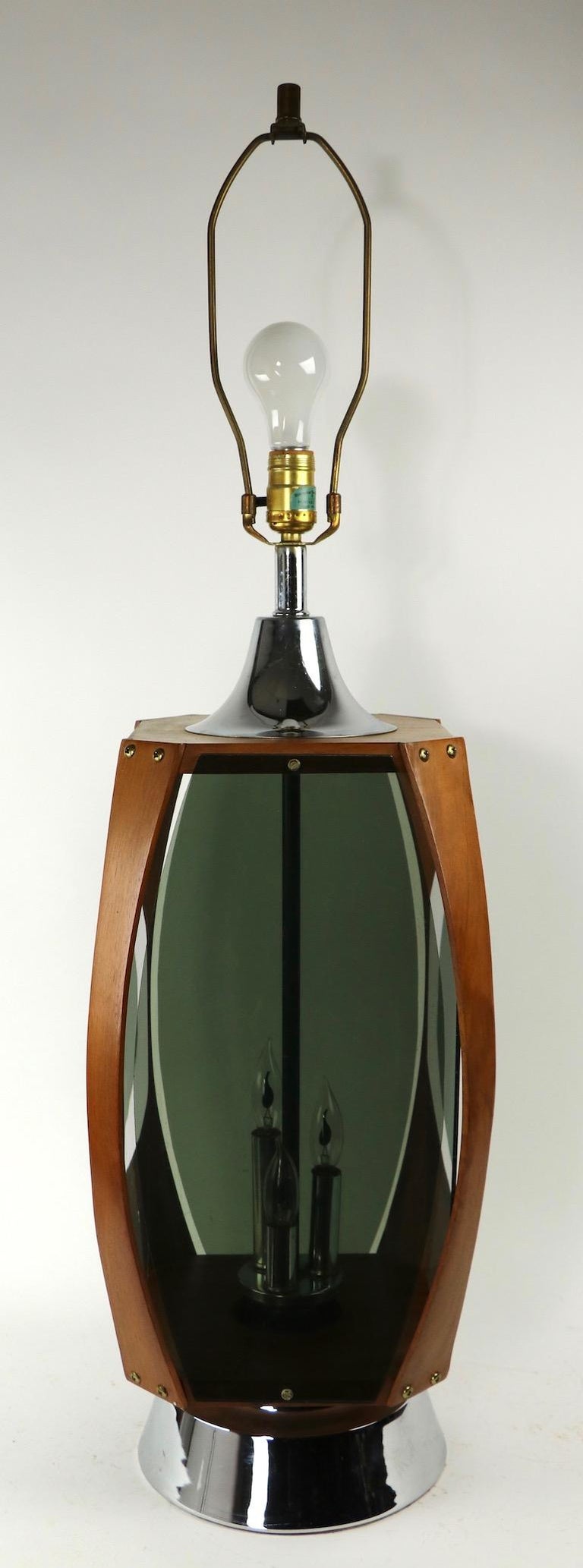 Pair of Lucite Wood and Chrome Lamps by Lawrin at 1stDibs
