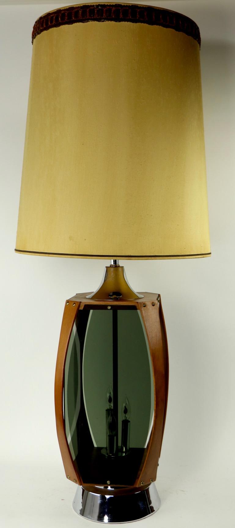 Pair of Lucite Wood and Chrome Lamps by Lawrin 1