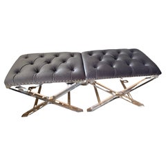 Par Bancos Lucite X Terciopelo Gris Acolchado