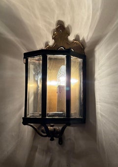 Pair Luxury Louis XV Style Bronze Brass Wall Lanterns Faceted Glass Germany