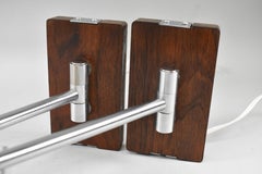 Pair of M C M Nessen Walnut and Chrome Swing Arm Wall Sconces