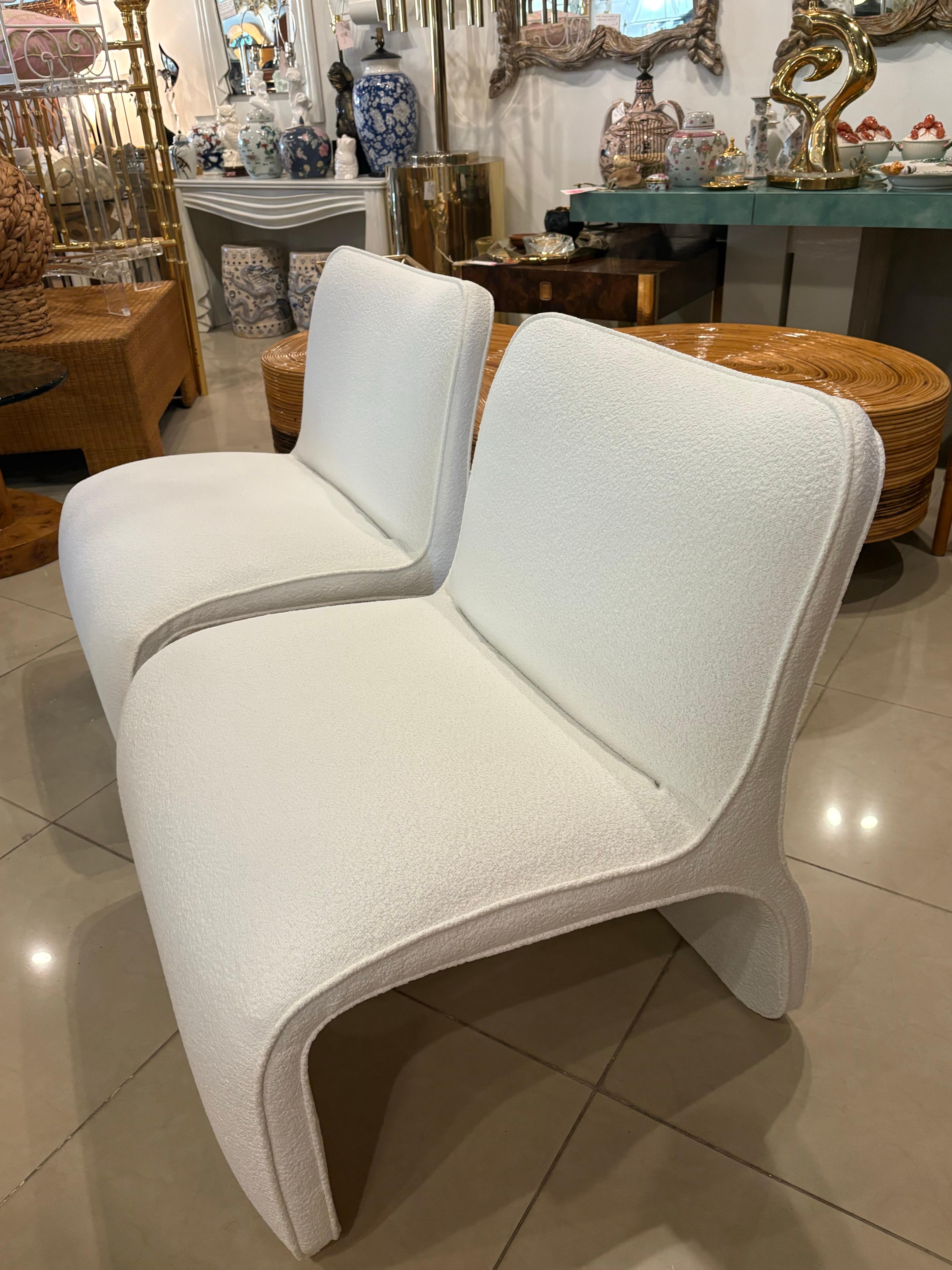 Pair M. Fillmore Harty Sculptural Slipper Wave Chairs for Preview New Boucle For Sale 3
