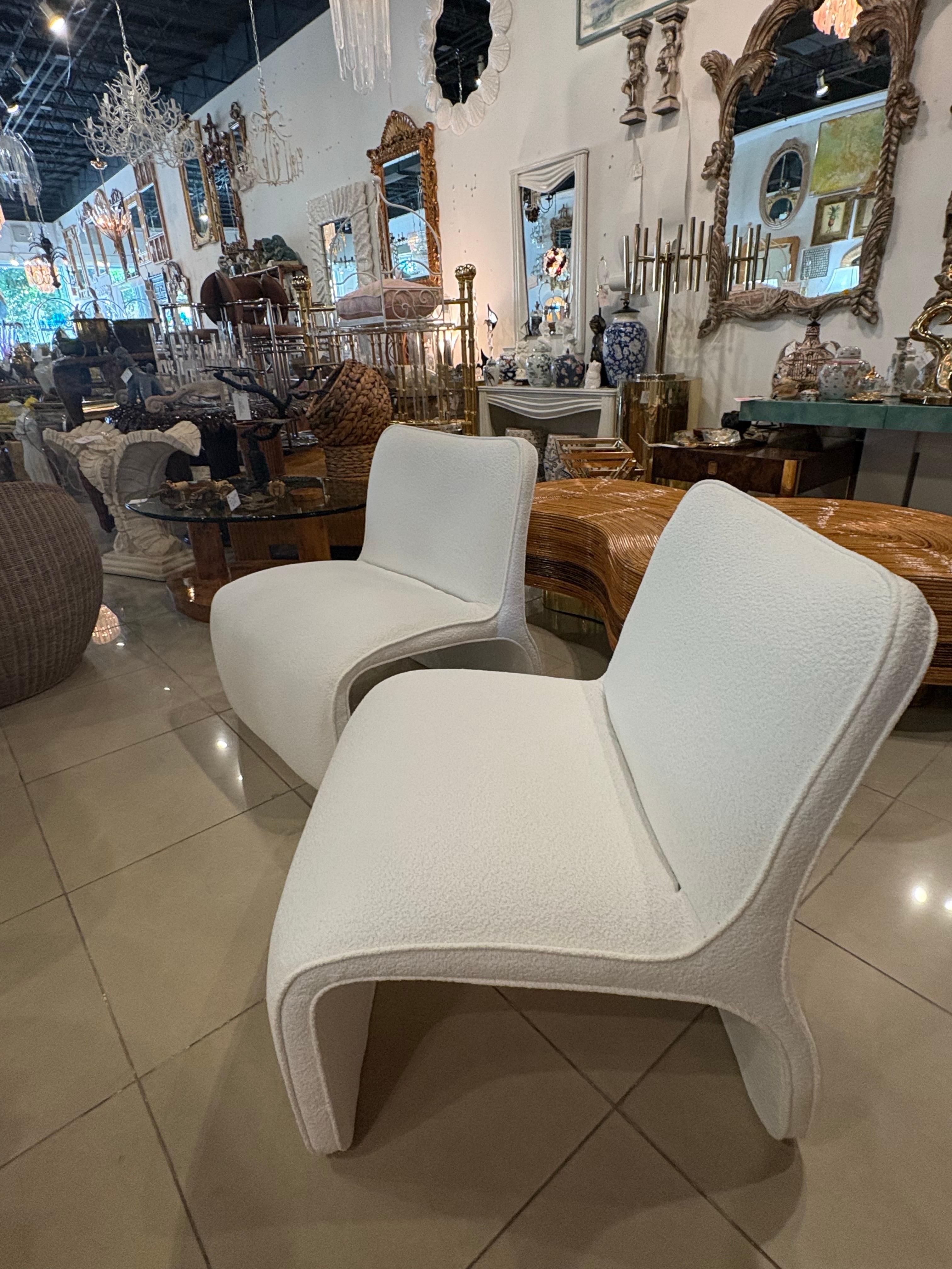 Pair M. Fillmore Harty Sculptural Slipper Wave Chairs for Preview New Boucle For Sale 4