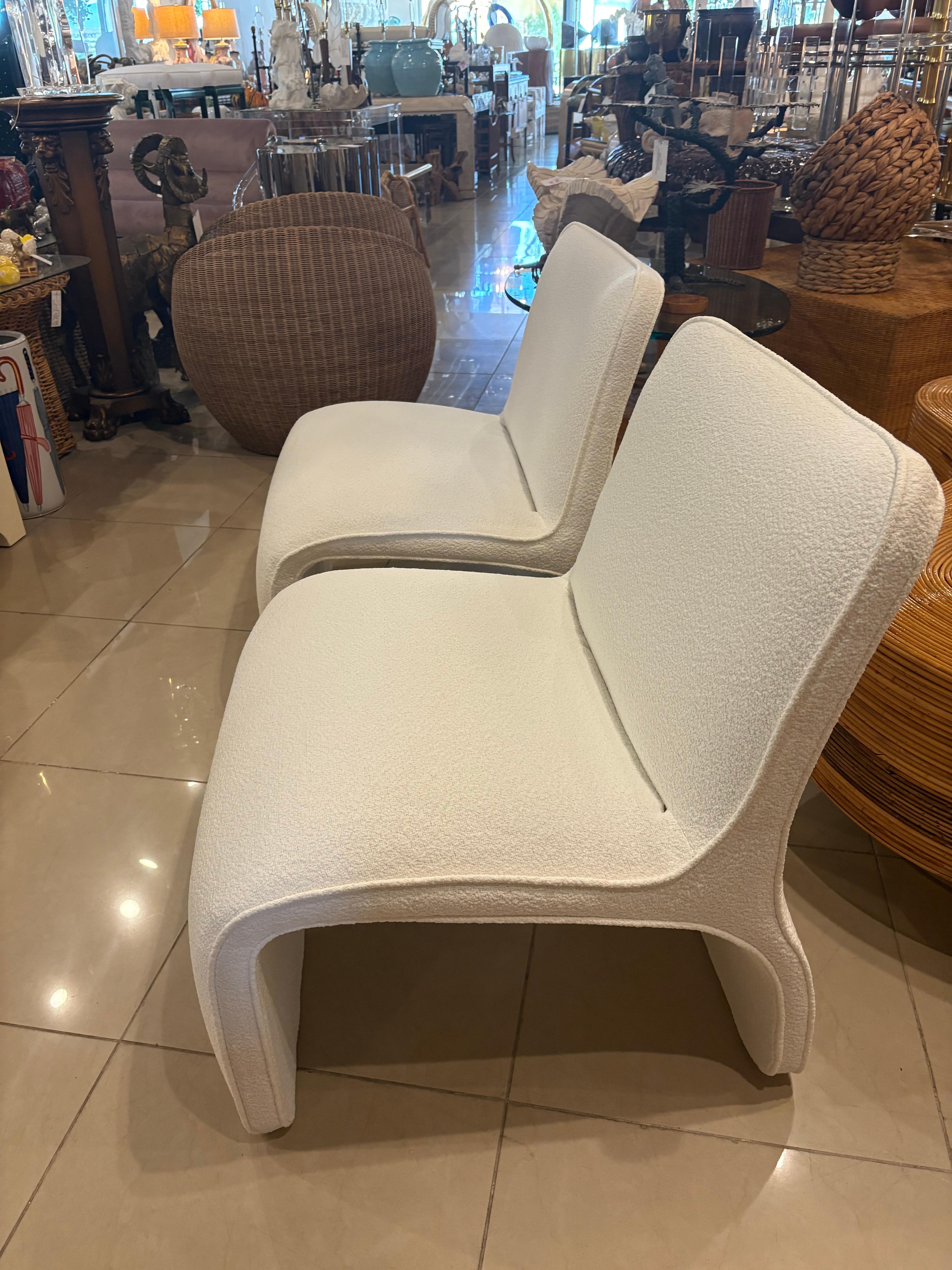 Pair M. Fillmore Harty Sculptural Slipper Wave Chairs for Preview New Boucle For Sale 5