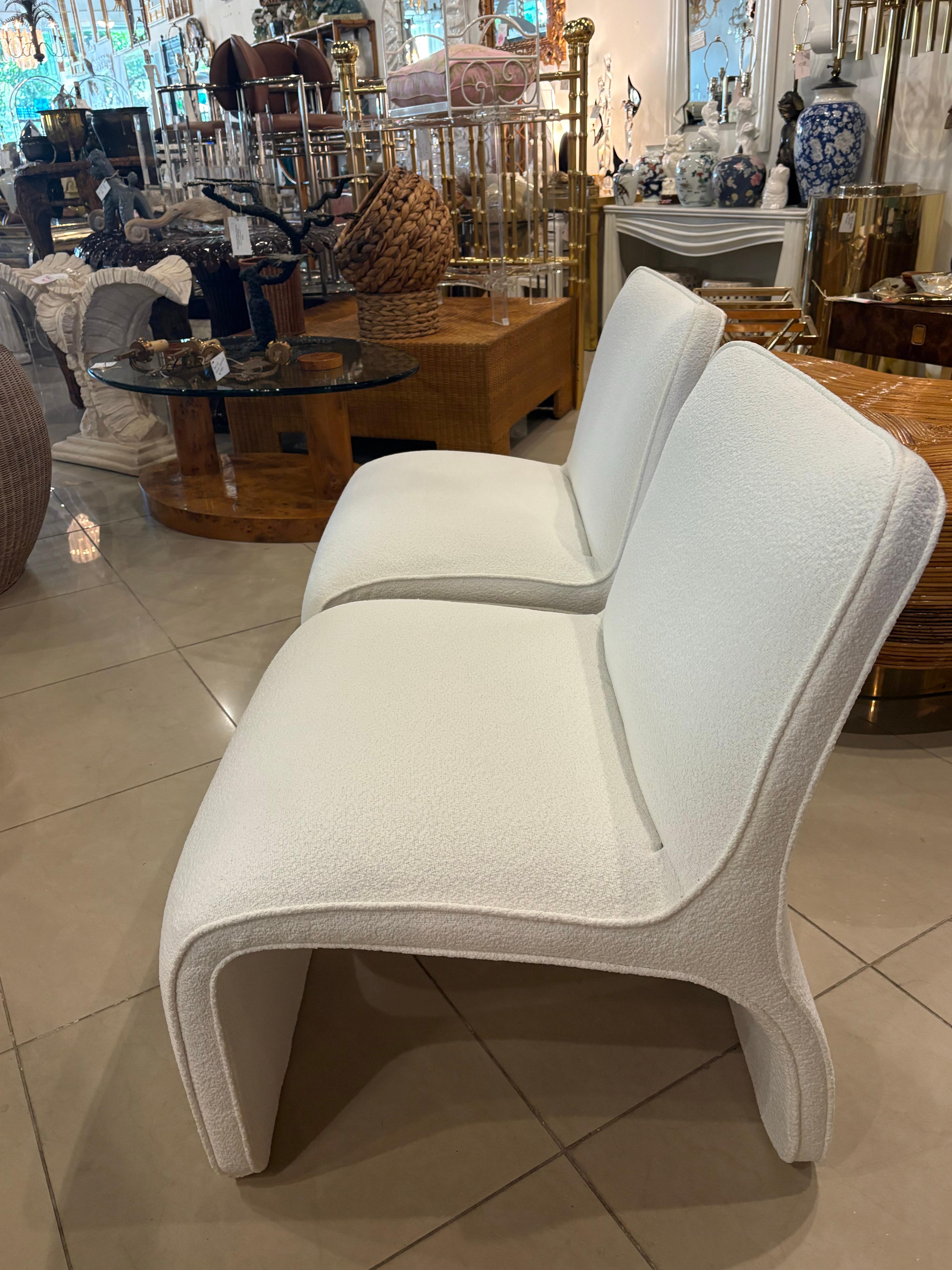 Mid-Century Modern Pair M. Fillmore Harty Sculptural Slipper Wave Chairs for Preview New Boucle For Sale