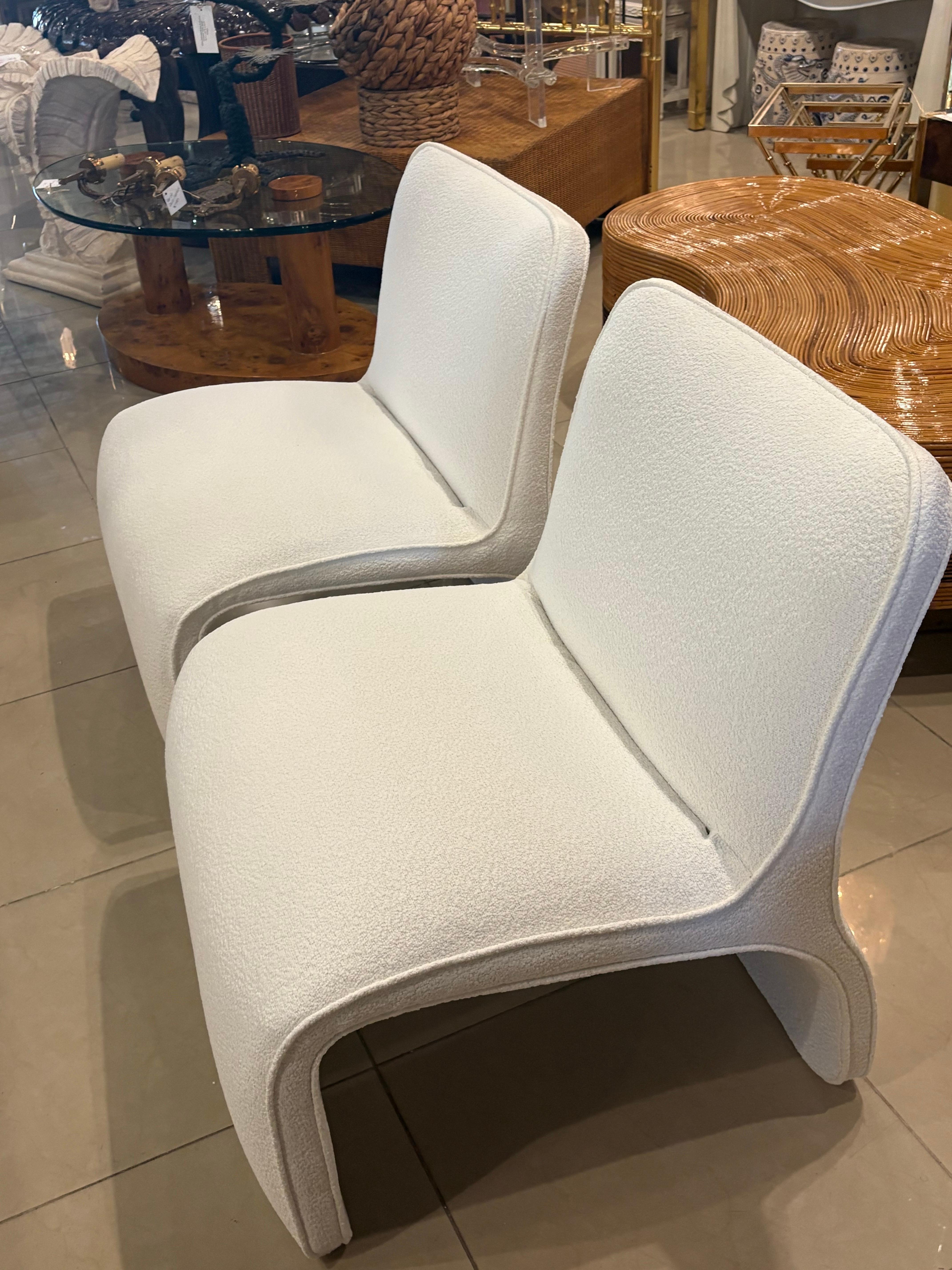 Pair M. Fillmore Harty Sculptural Slipper Wave Chairs for Preview New Boucle In Good Condition For Sale In West Palm Beach, FL