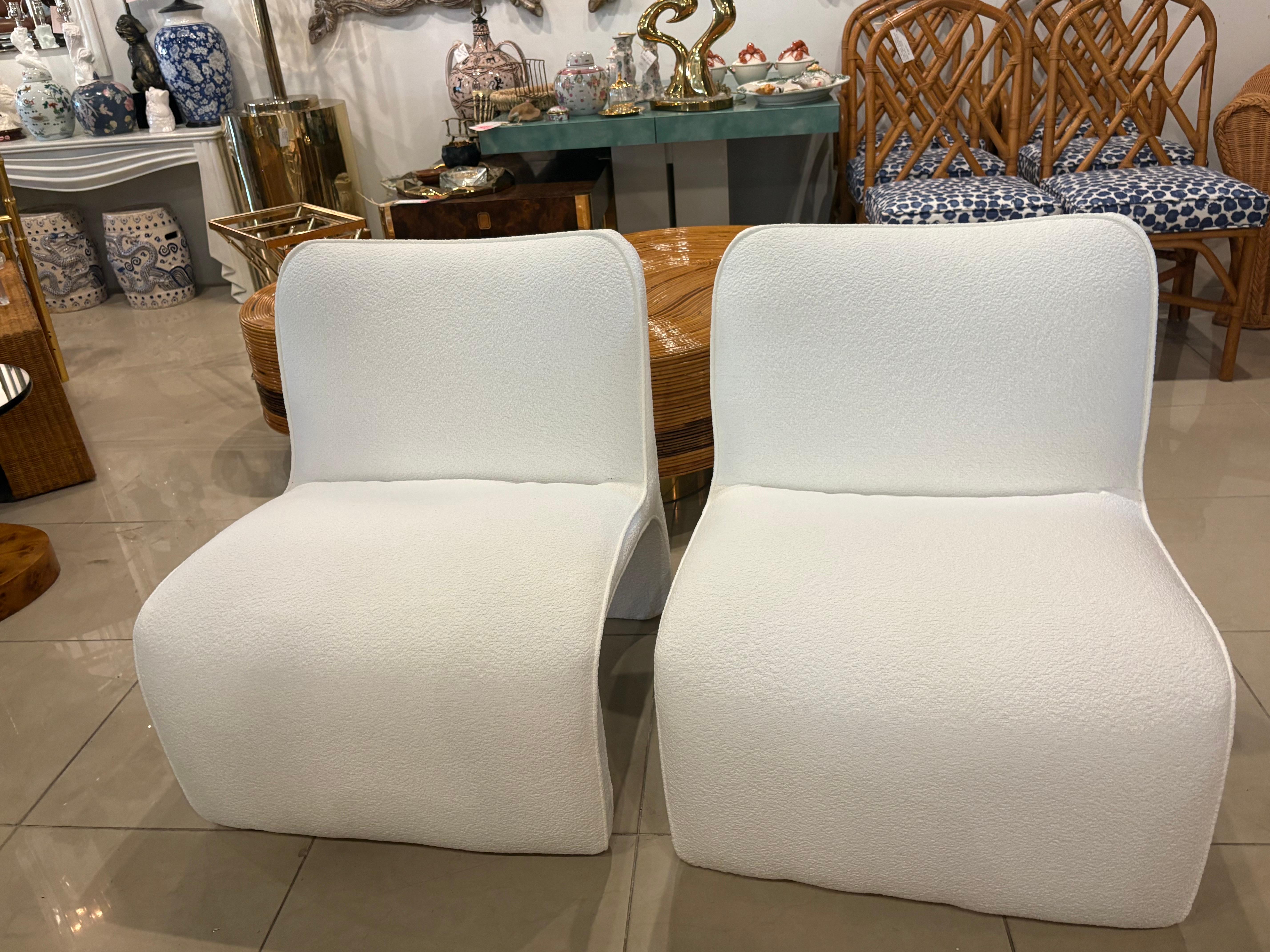 Late 20th Century Pair M. Fillmore Harty Sculptural Slipper Wave Chairs for Preview New Boucle For Sale
