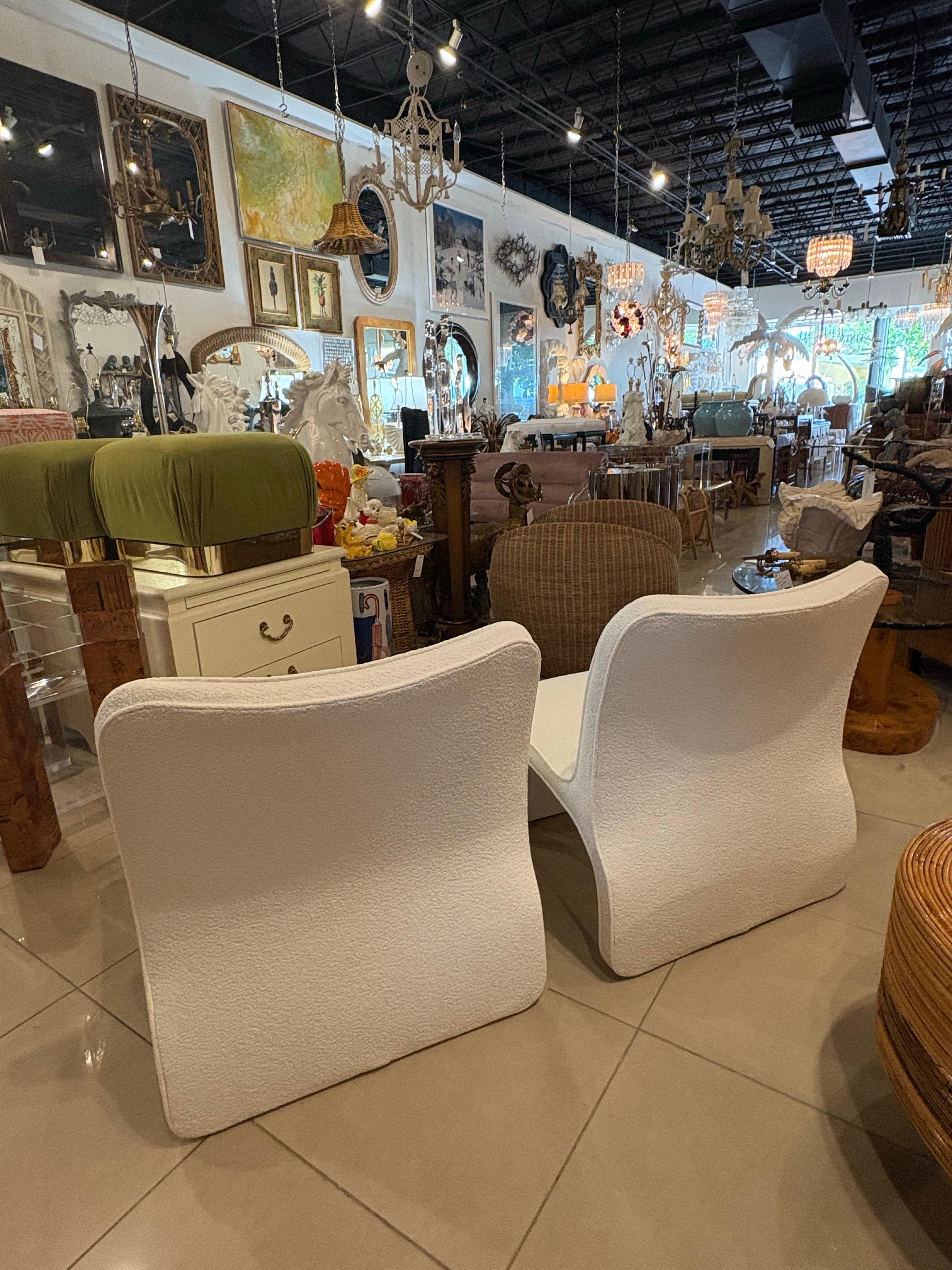 Bouclé Pair M. Fillmore Harty Sculptural Slipper Wave Chairs for Preview New Boucle For Sale
