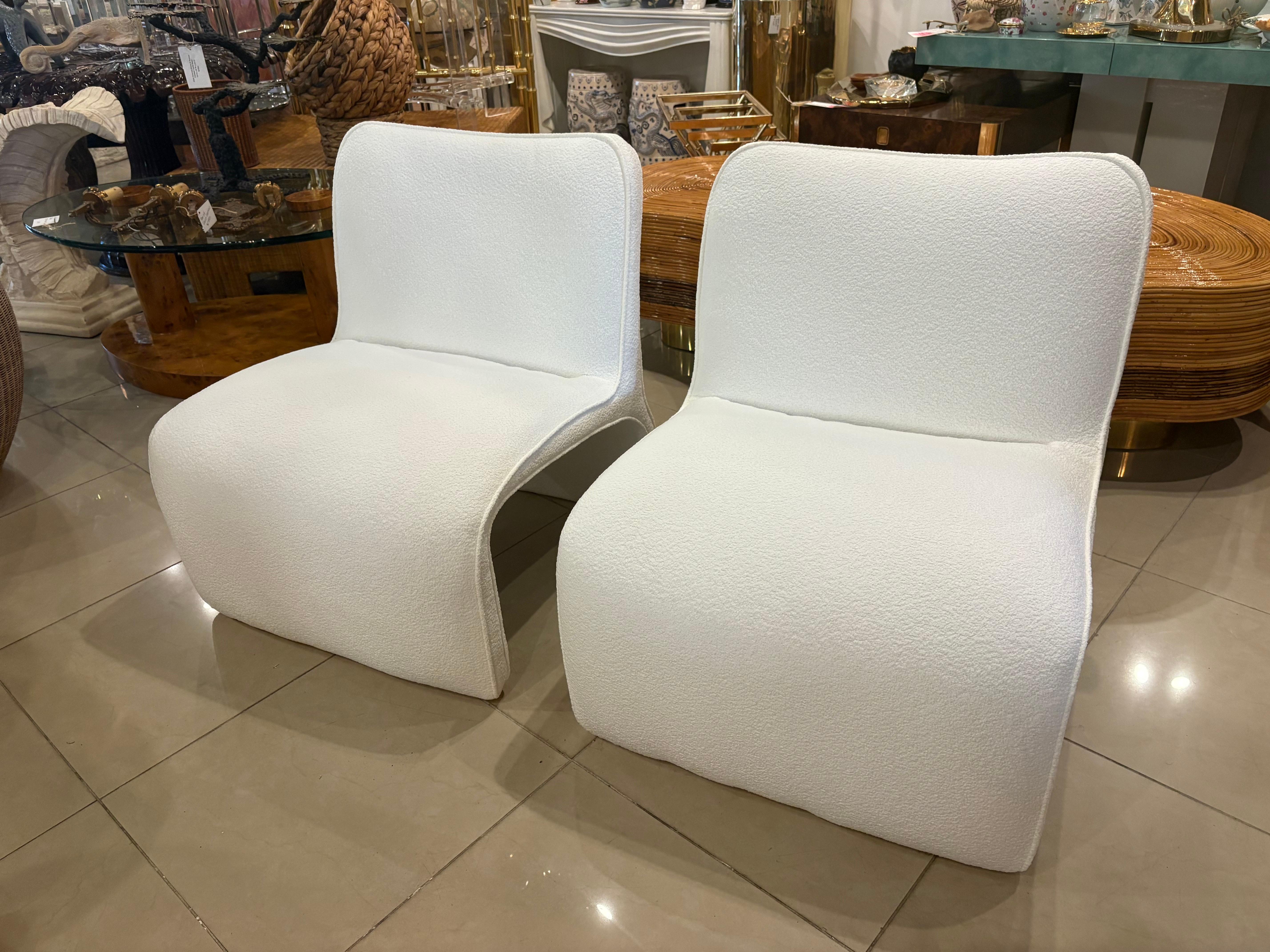 Pair M. Fillmore Harty Sculptural Slipper Wave Chairs for Preview New Boucle For Sale 1