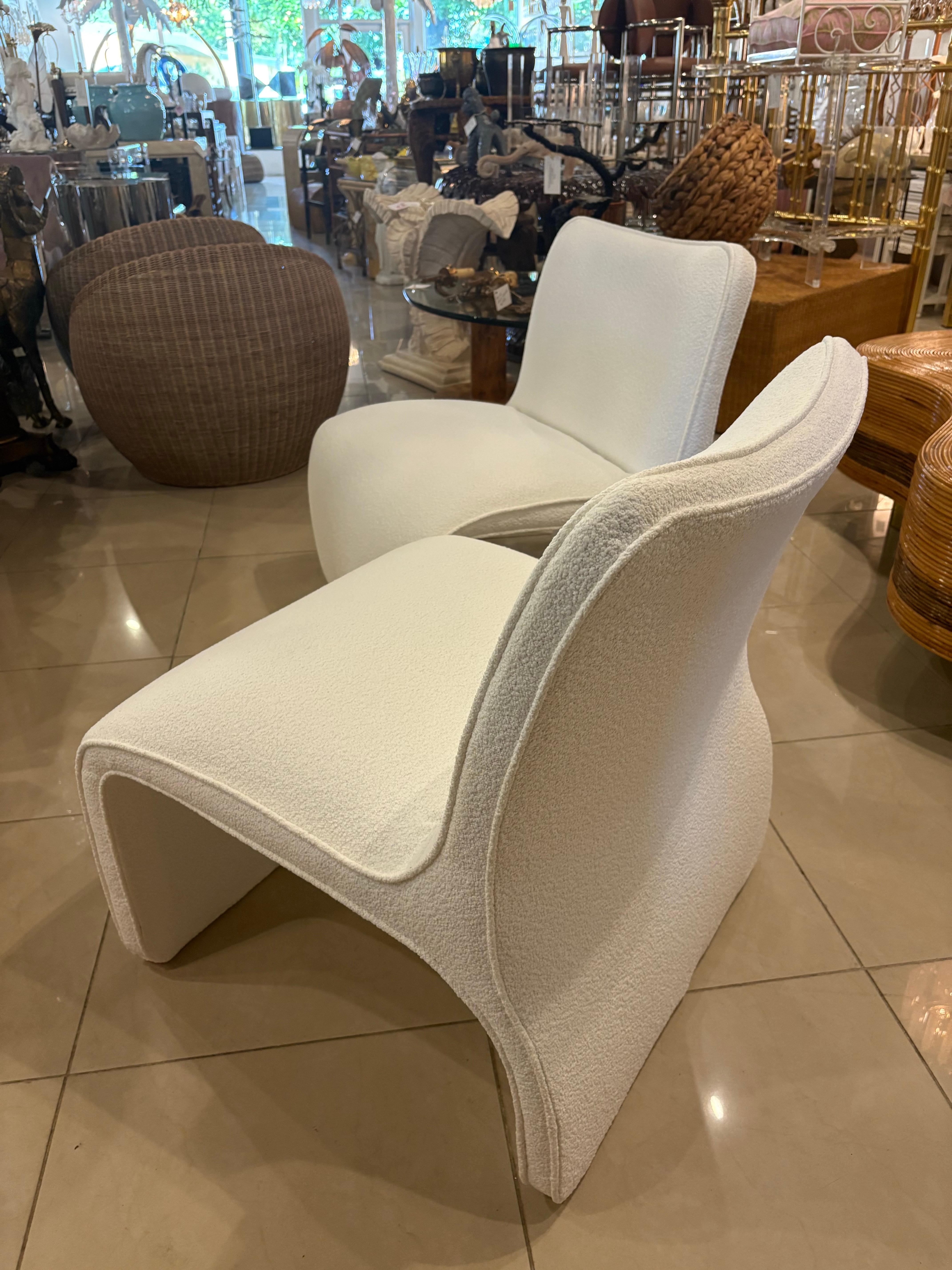 Pair M. Fillmore Harty Sculptural Slipper Wave Chairs for Preview New Boucle For Sale 2