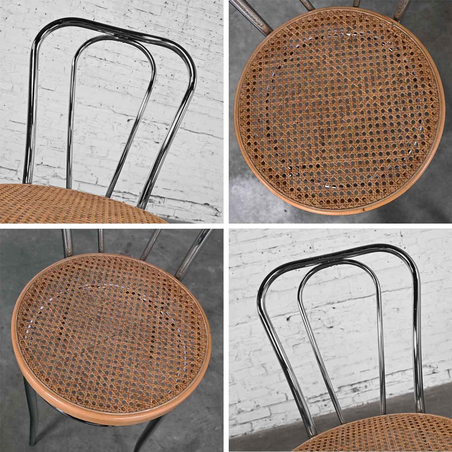 Pair Made Italy Bauhaus Style Bistro Café Chairs Chrome Cane Seat After Thonet For Sale 5