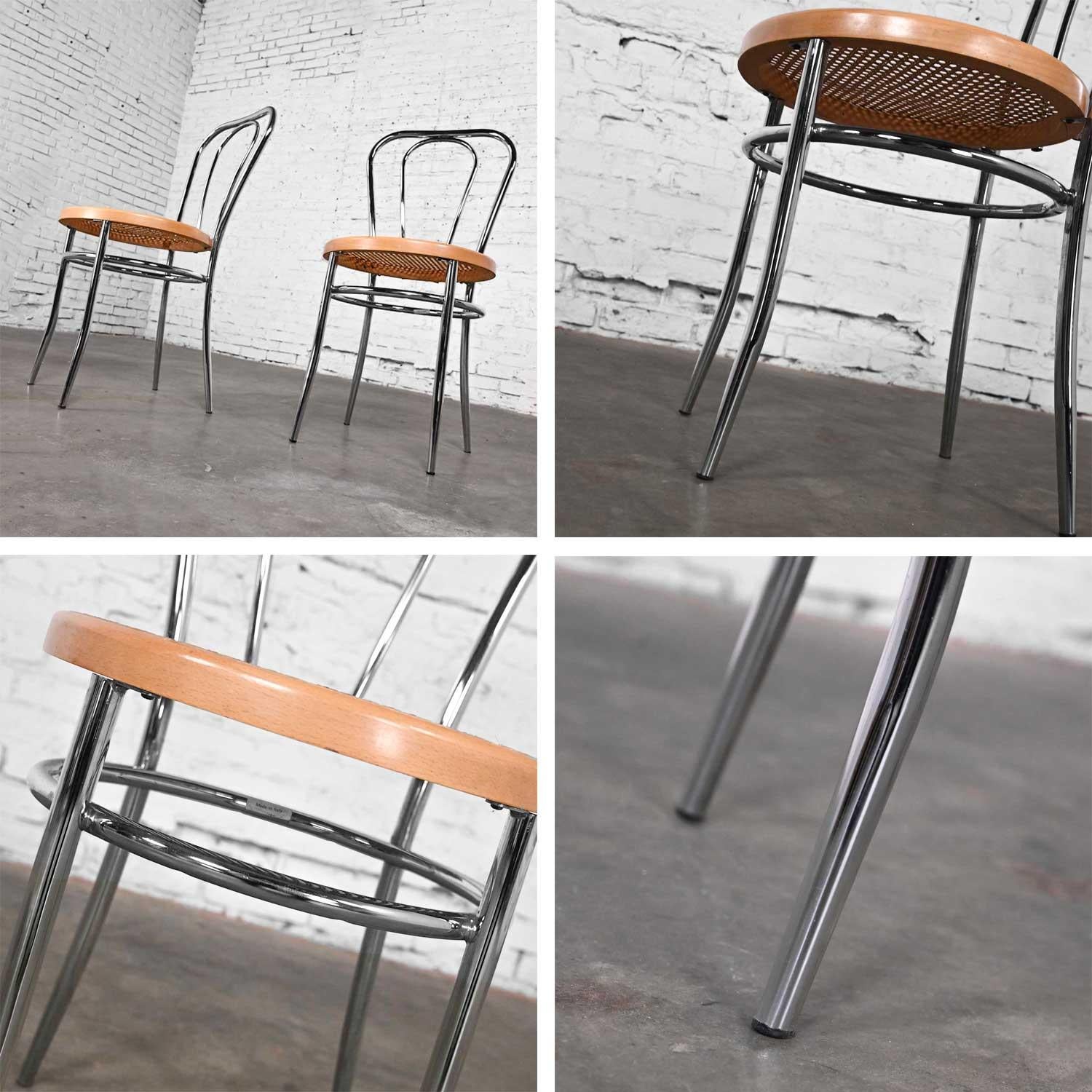 Pair Made Italy Bauhaus Style Bistro Café Chairs Chrome Cane Seat after Thonet en vente 7