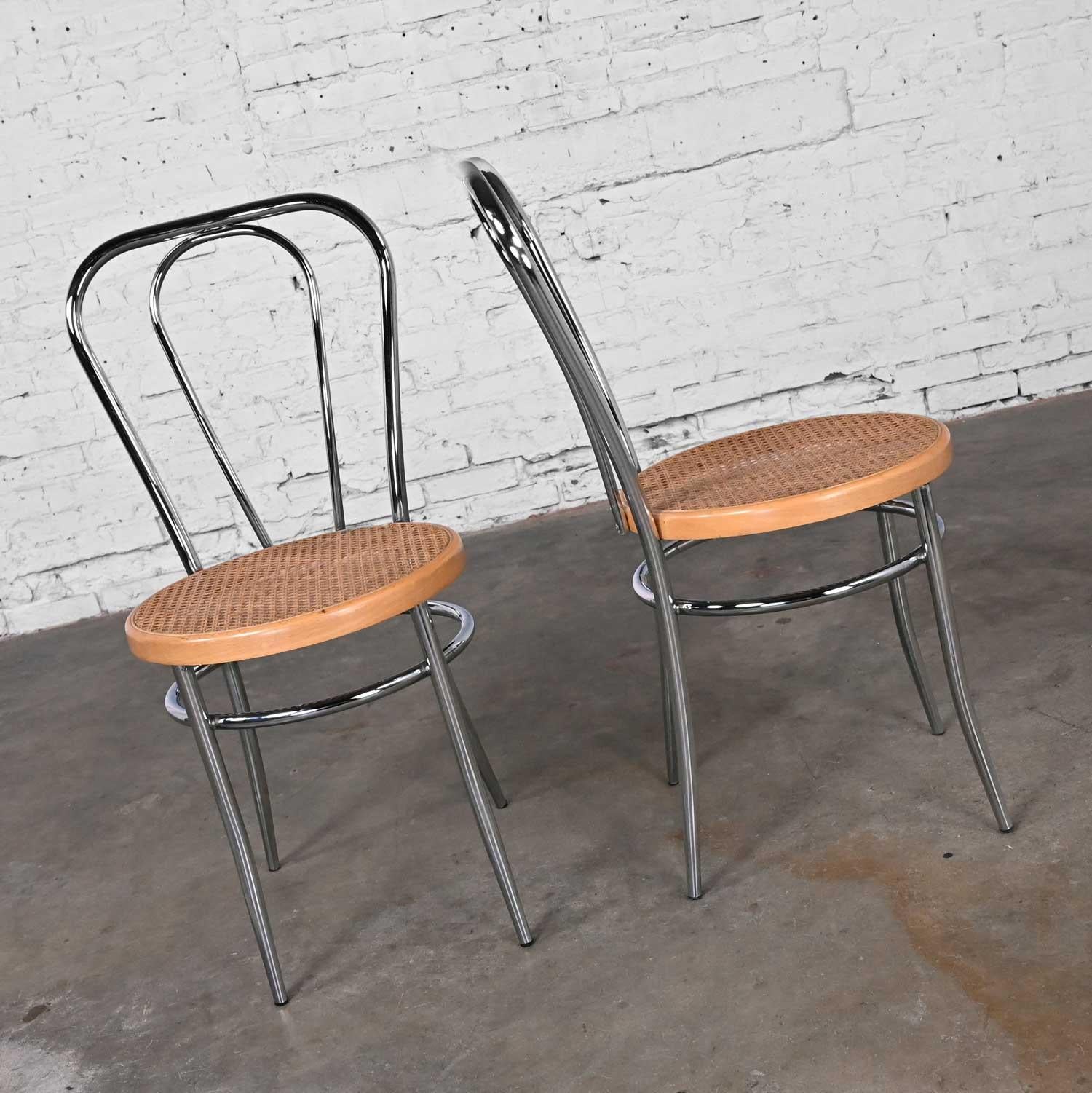 italien Pair Made Italy Bauhaus Style Bistro Café Chairs Chrome Cane Seat after Thonet en vente