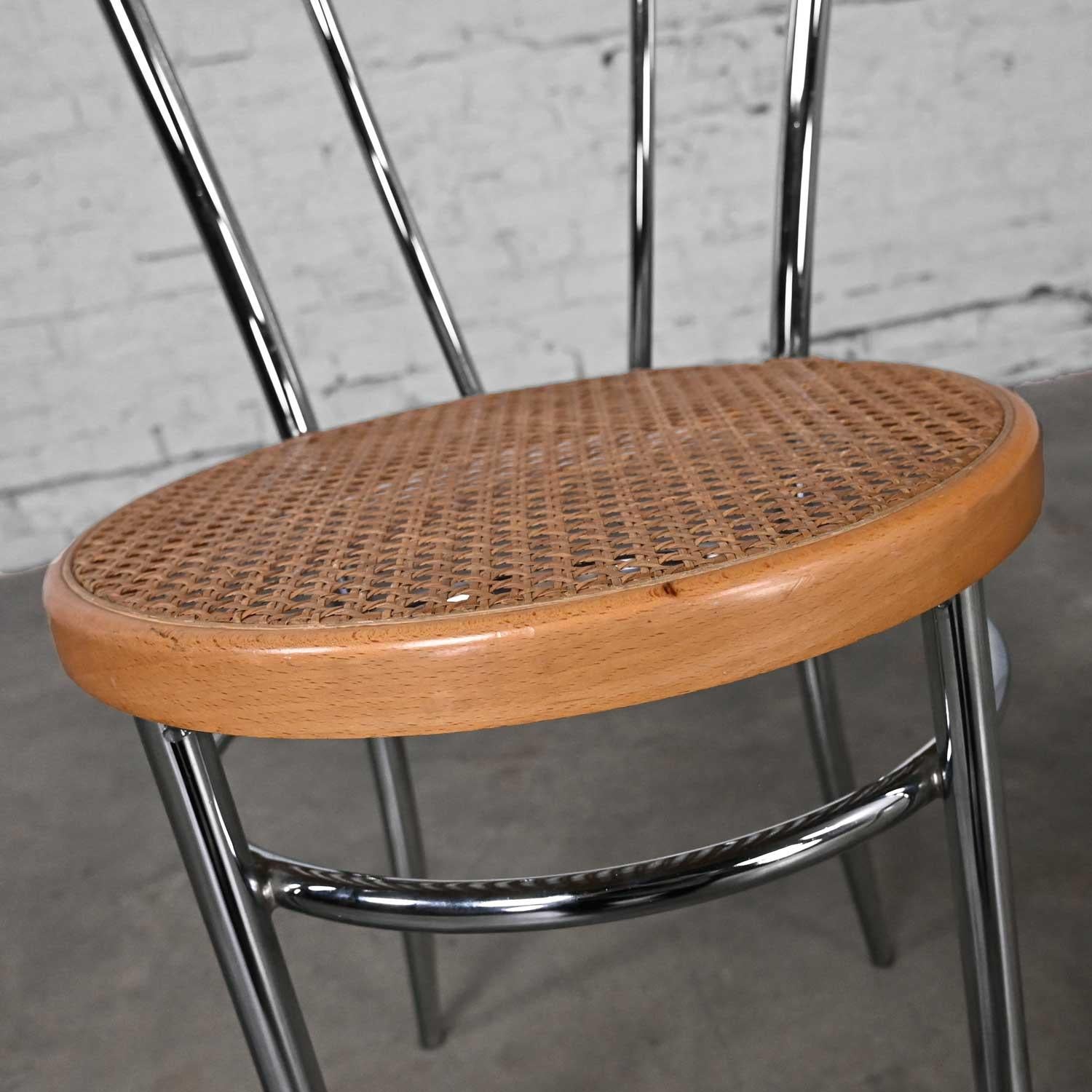 Pair Made Italy Bauhaus Style Bistro Café Chairs Chrome Cane Seat after Thonet Bon état - En vente à Topeka, KS