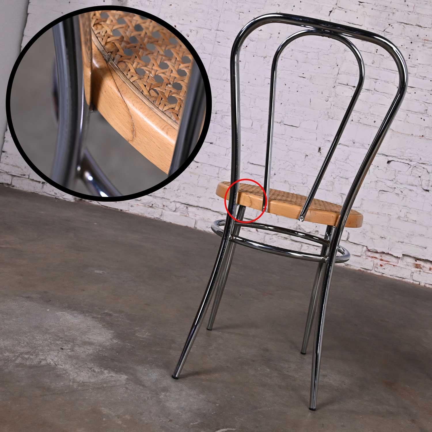 Pair Made Italy Bauhaus Style Bistro Café Chairs Chrome Cane Seat After Thonet For Sale 2