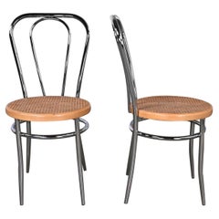 Pair Made Italy Bauhaus Style Bistro Café Chairs Chrome Cane Seat after Thonet