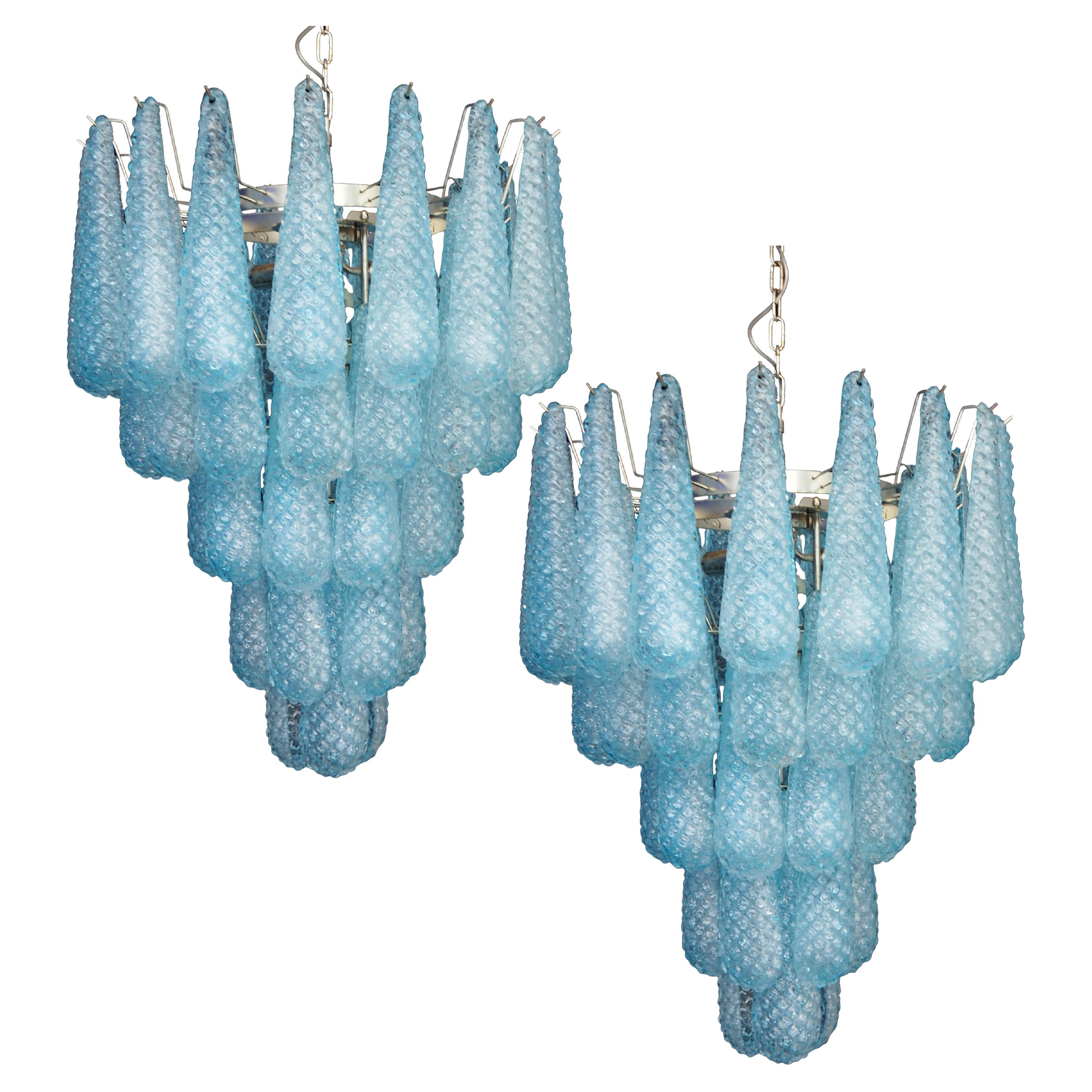 Pair Magic Murano Blue Drops Chandeliers For Sale