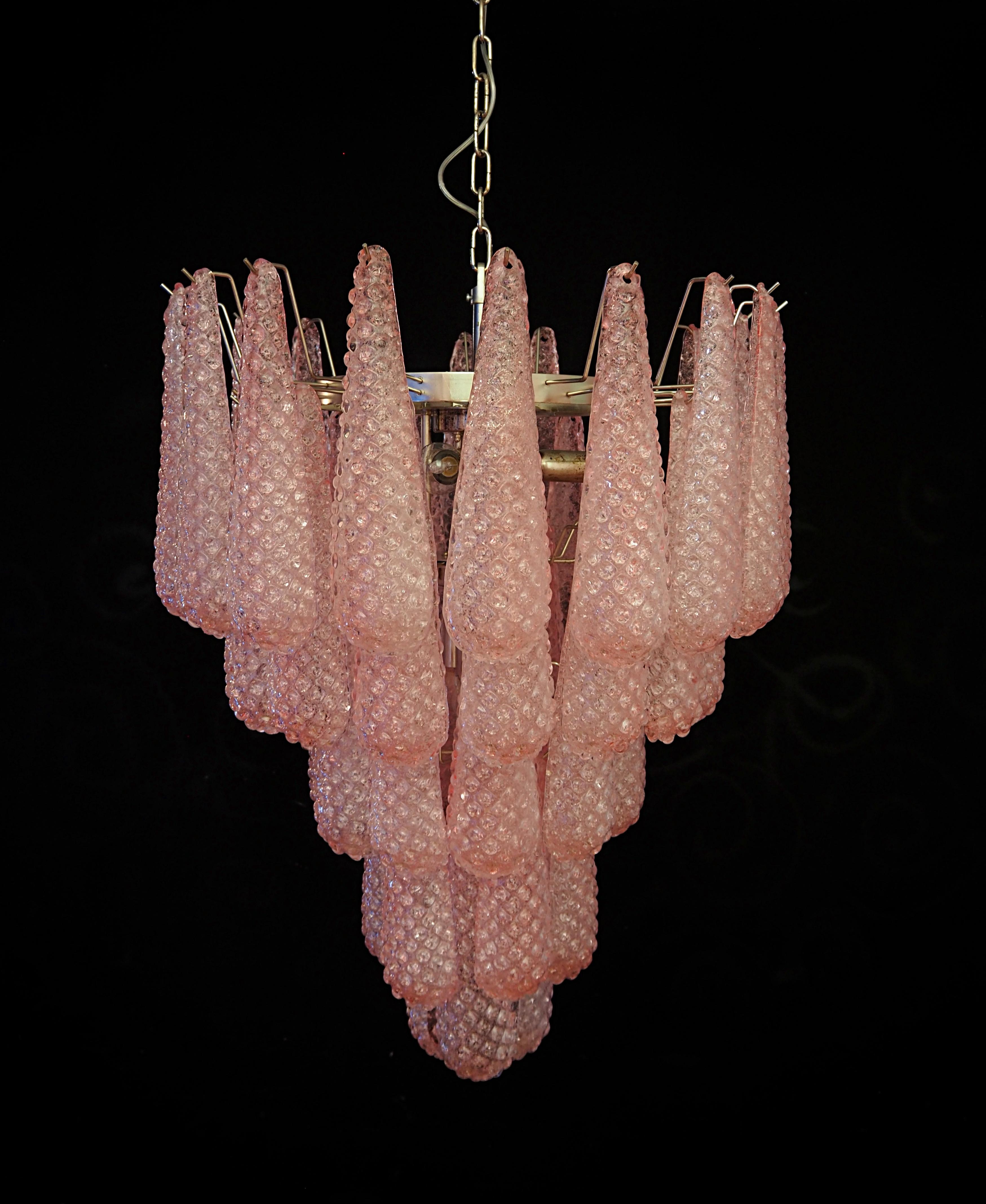Metal Pair Magic Murano Pink Drops Chandeliers For Sale