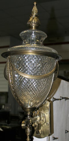 Pair of Magnificent Hand Cut Crystal Glass and Solid Brass Wall Sconce