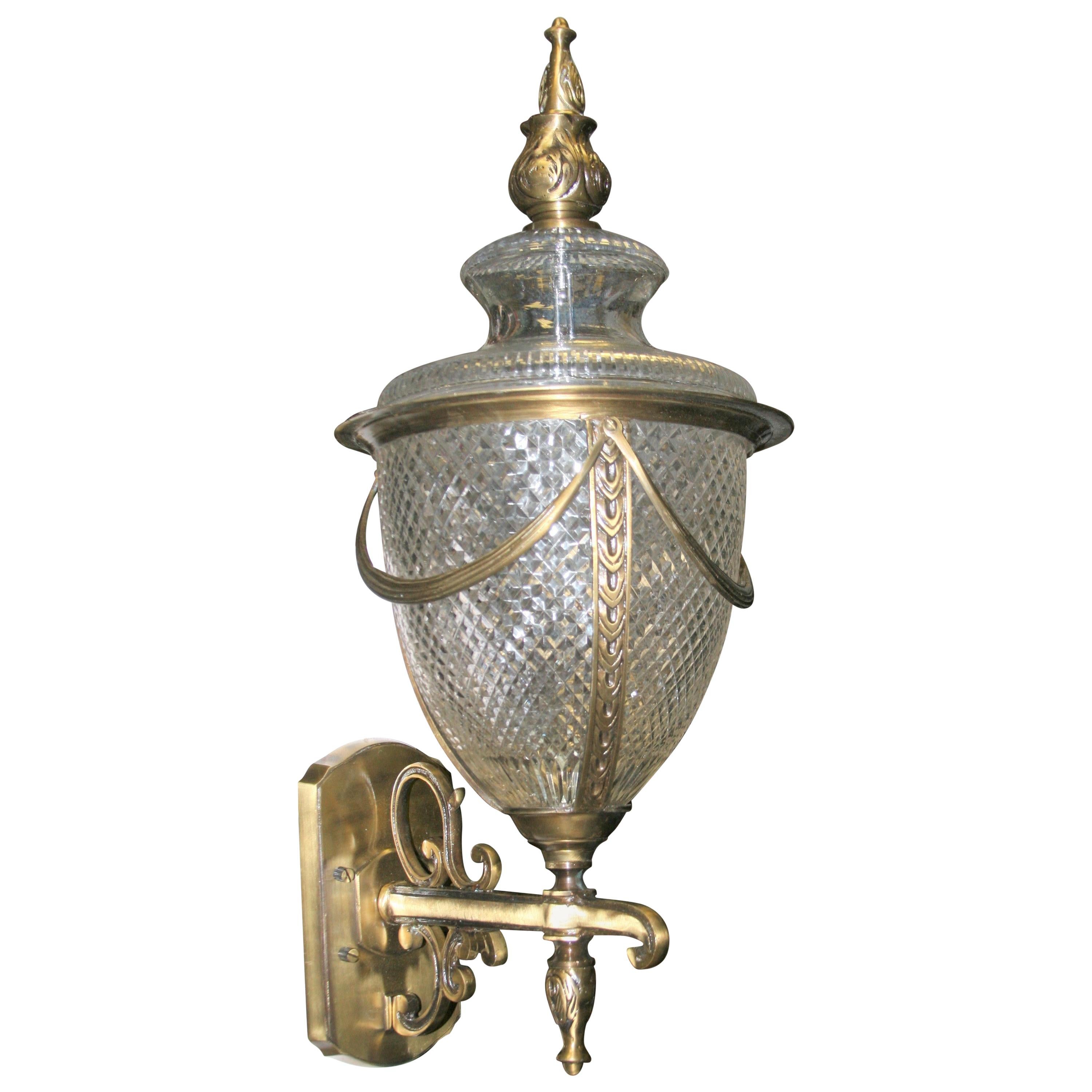 Pair of Magnificent Hand Cut Crystal Glass and Solid Brass Wall Sconce For Sale