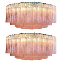 Pair Magnificent Murano Glass Chandeliers, 101 Pink Tube Glasses