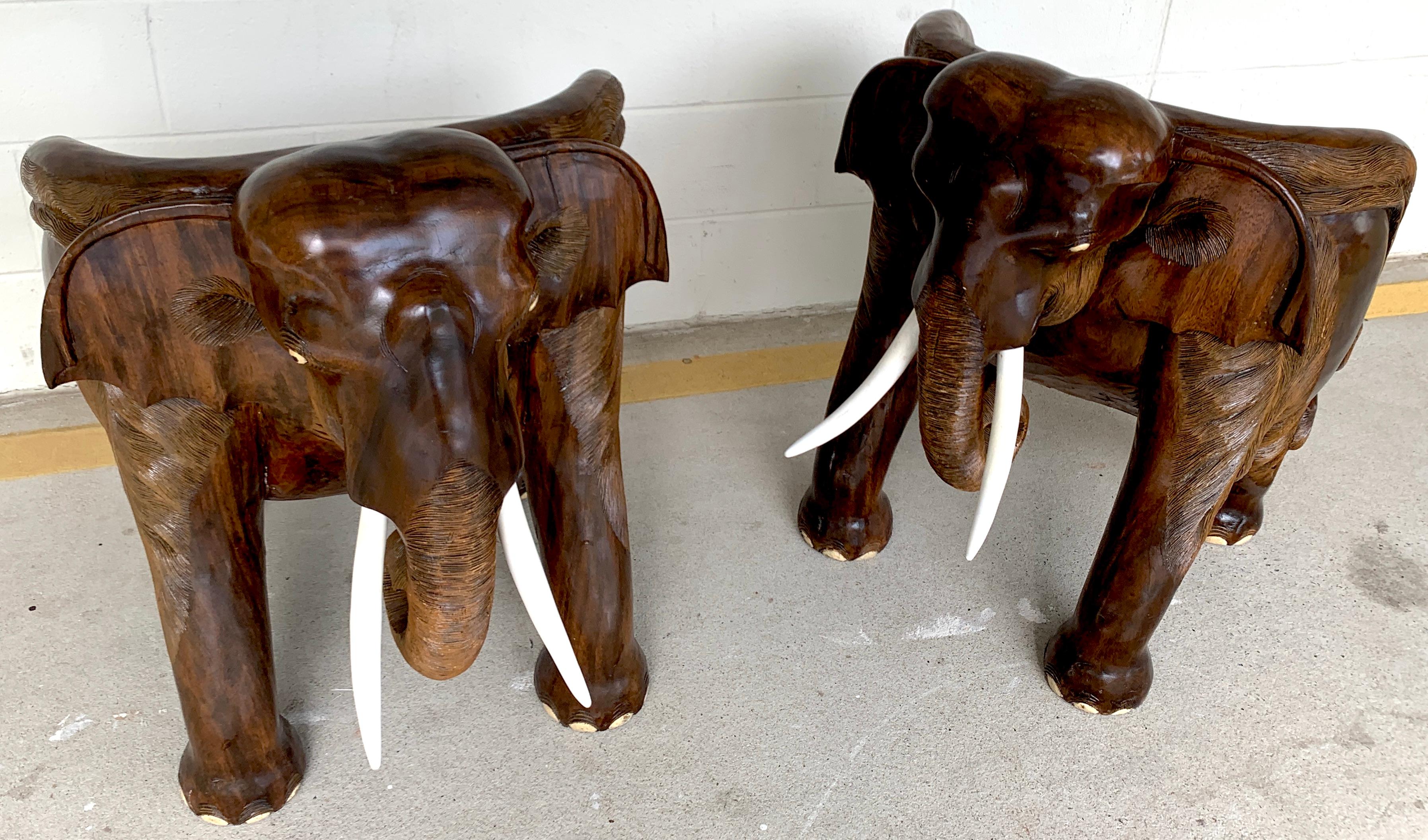 Anglo-Indian Pair of Magnificent of Late 19th Century Hardwood Carved Elephant Chairs For Sale