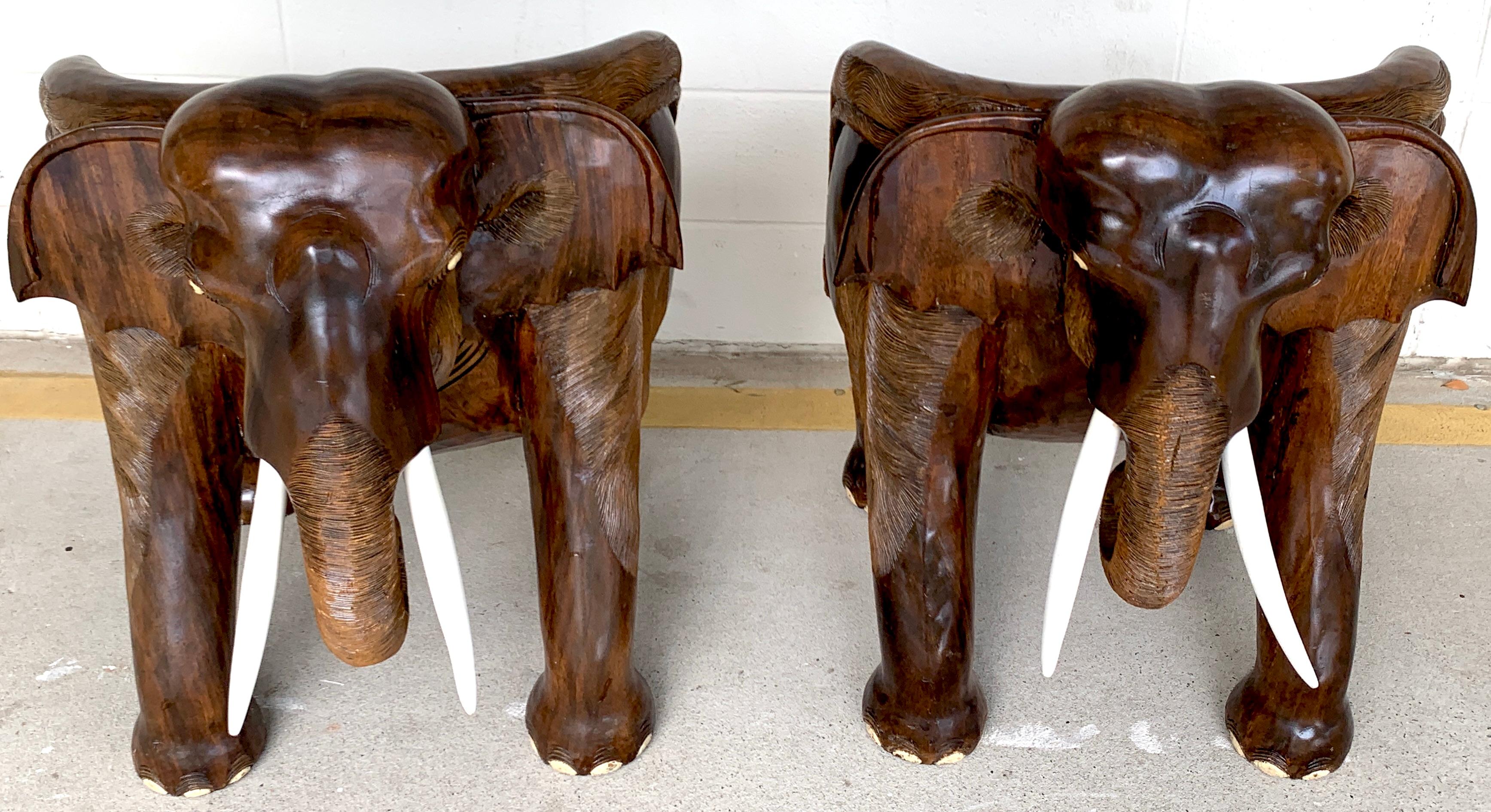 Polychromed Pair of Magnificent of Late 19th Century Hardwood Carved Elephant Chairs For Sale