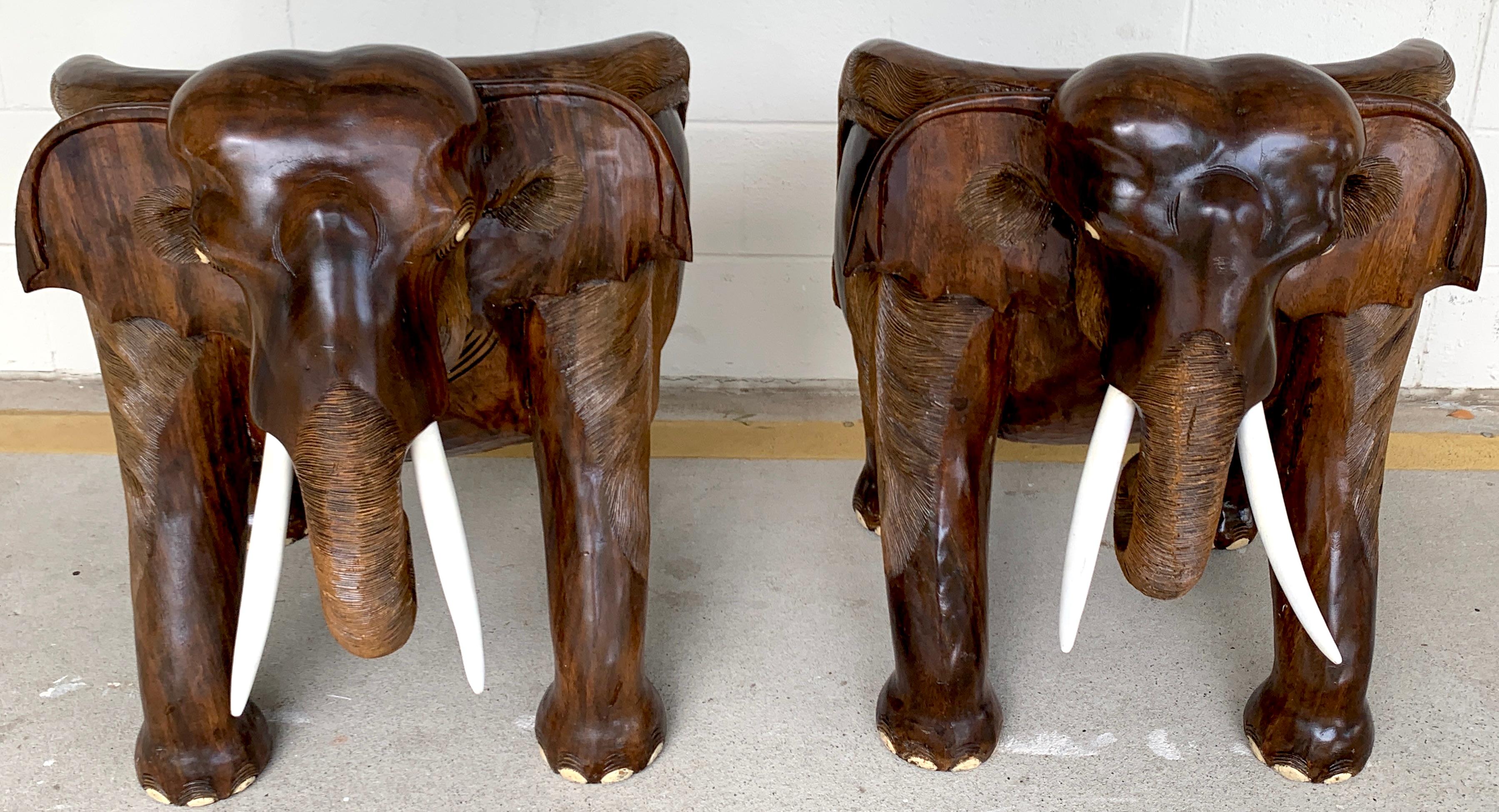 Pair of Magnificent of Late 19th Century Hardwood Carved Elephant Chairs In Good Condition For Sale In Atlanta, GA