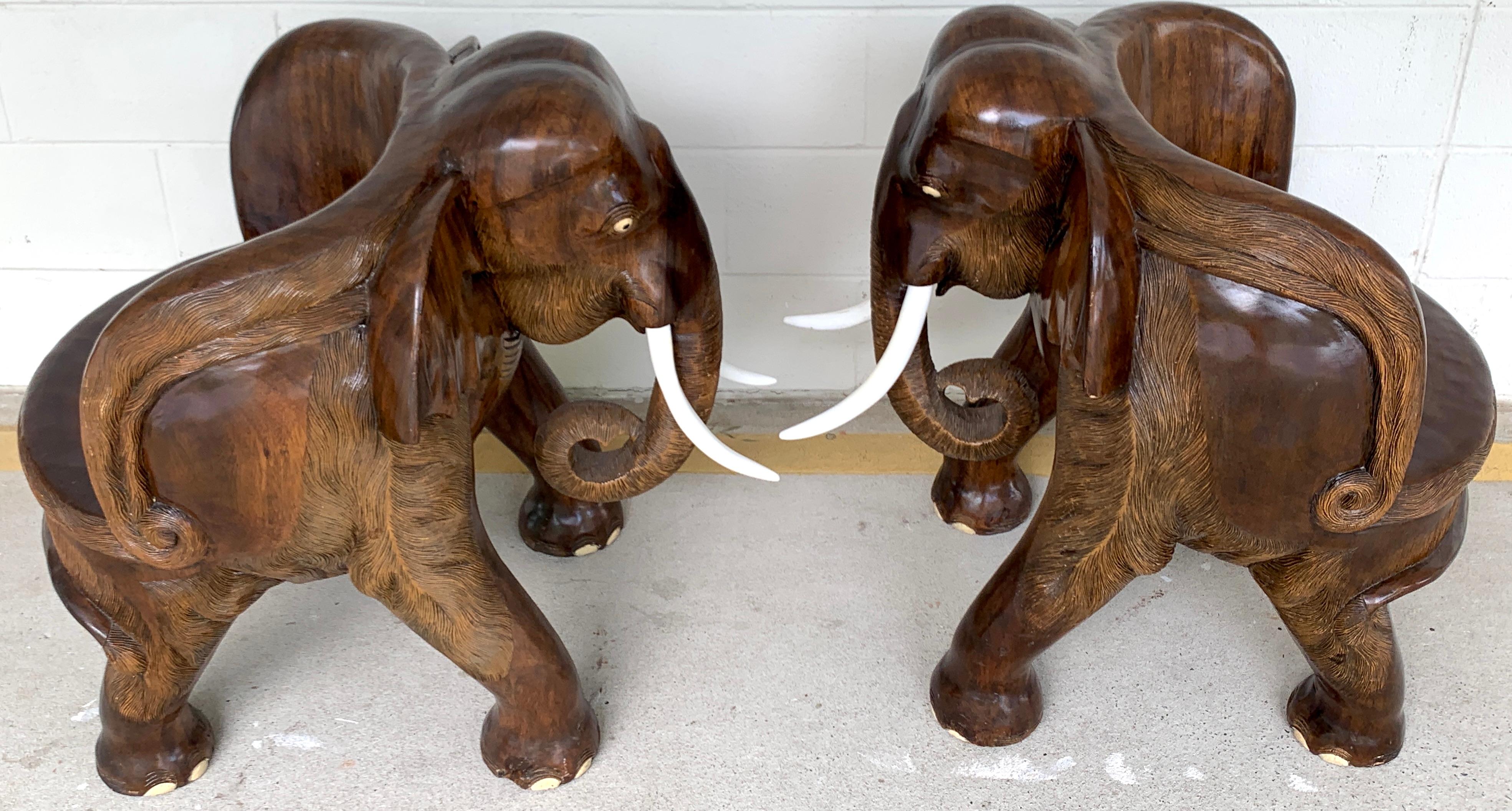 Pair of Magnificent of Late 19th Century Hardwood Carved Elephant Chairs For Sale 1