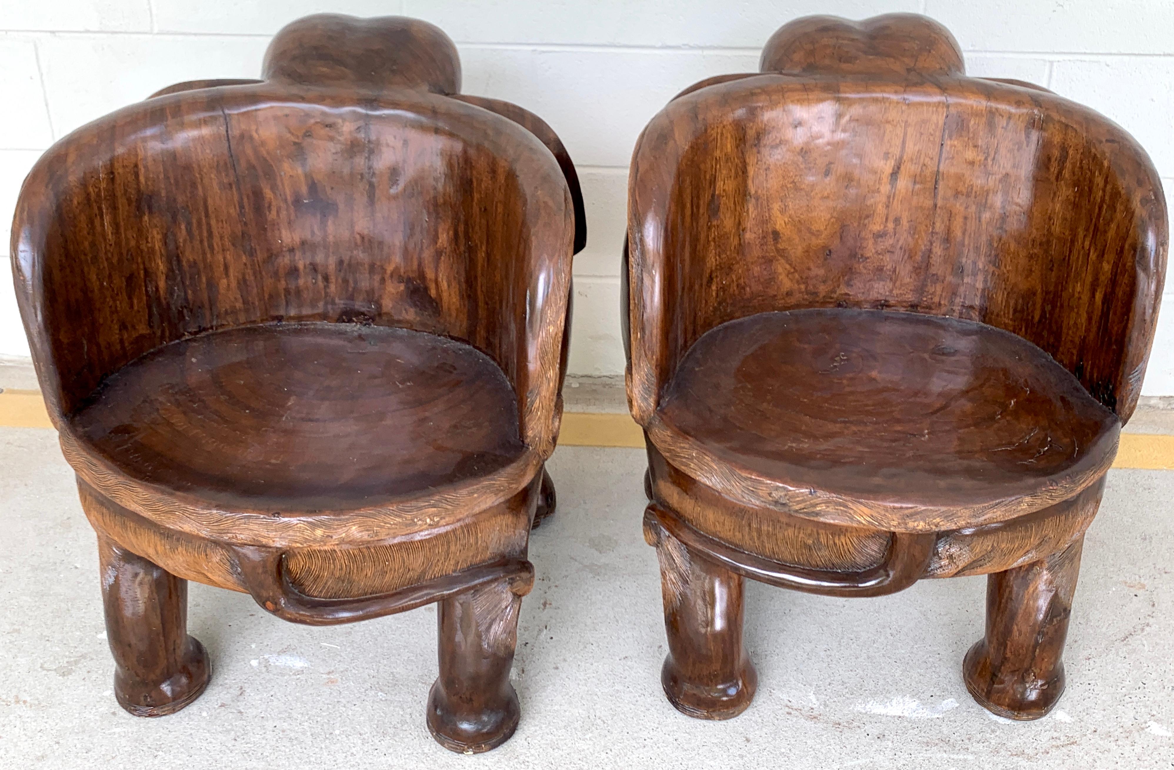 Pair of Magnificent of Late 19th Century Hardwood Carved Elephant Chairs For Sale 2