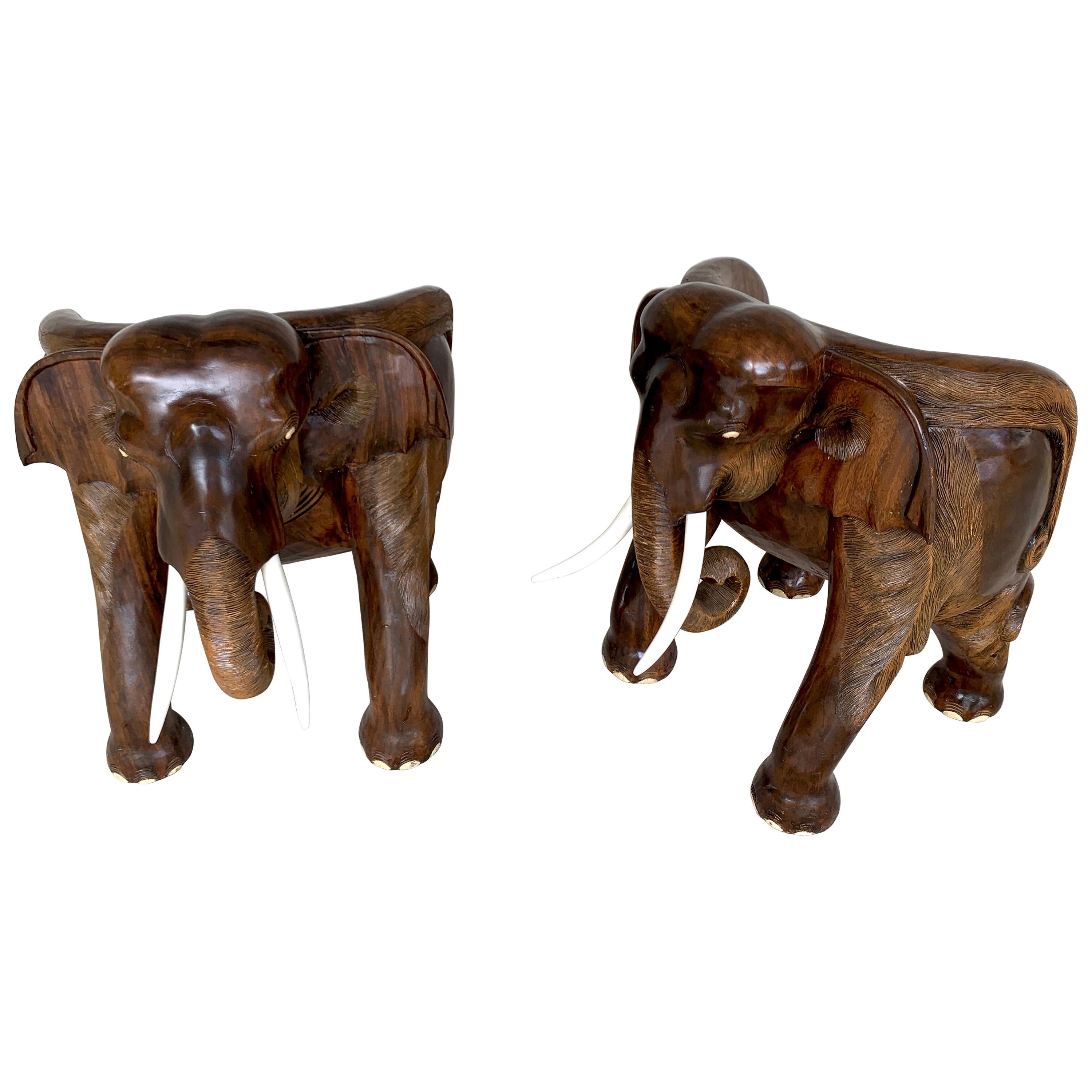 Pair of Magnificent of Late 19th Century Hardwood Carved Elephant Chairs For Sale
