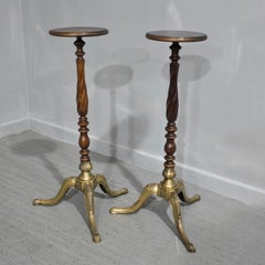 Pair Mahogany and Brass Torchere Stands