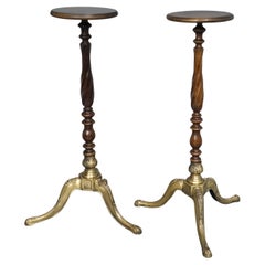 Pair Mahogany and Brass Torchere Stands