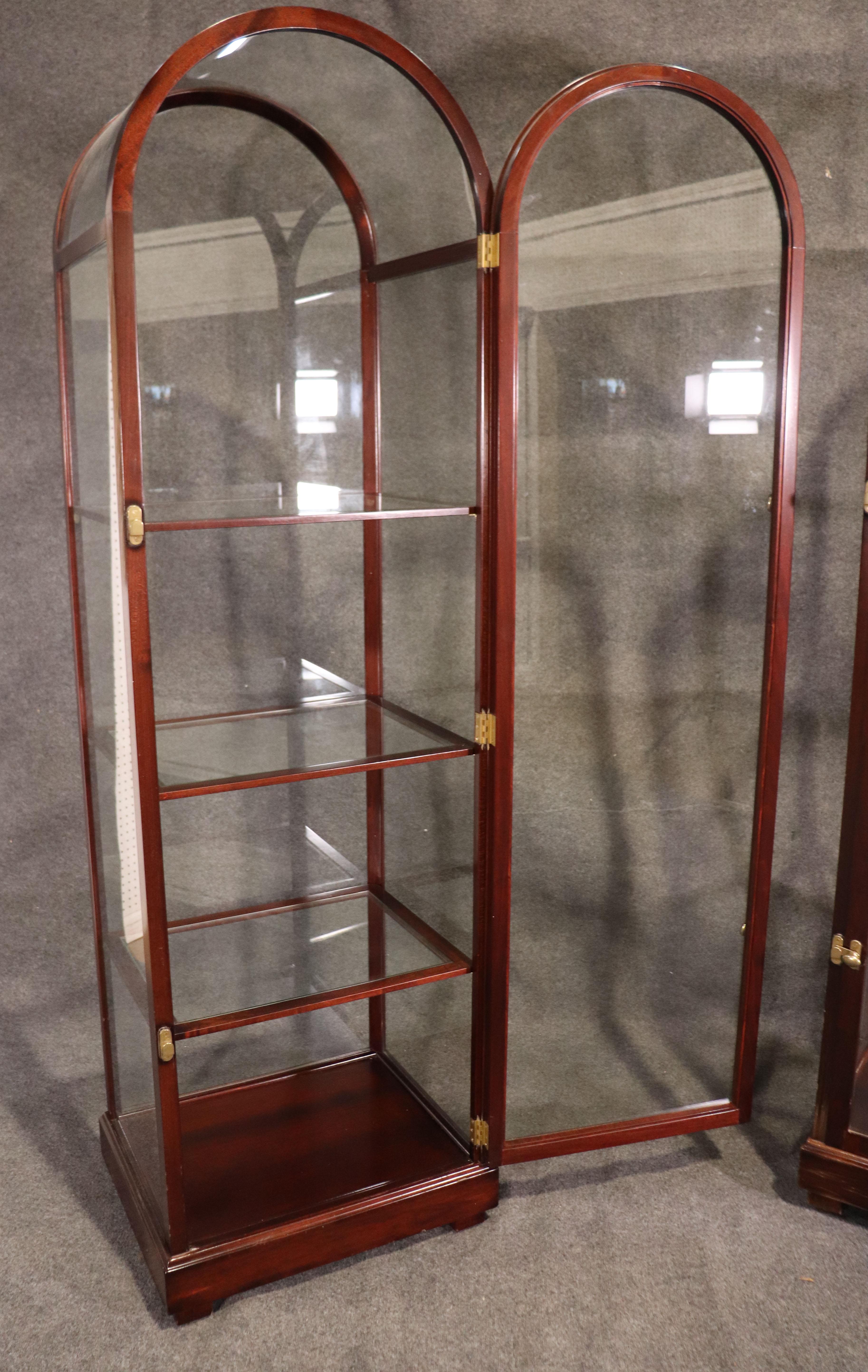 Pair of Mahogany Arched Narrow Glass Italian-Made Vitrine China Display Cabinets 2