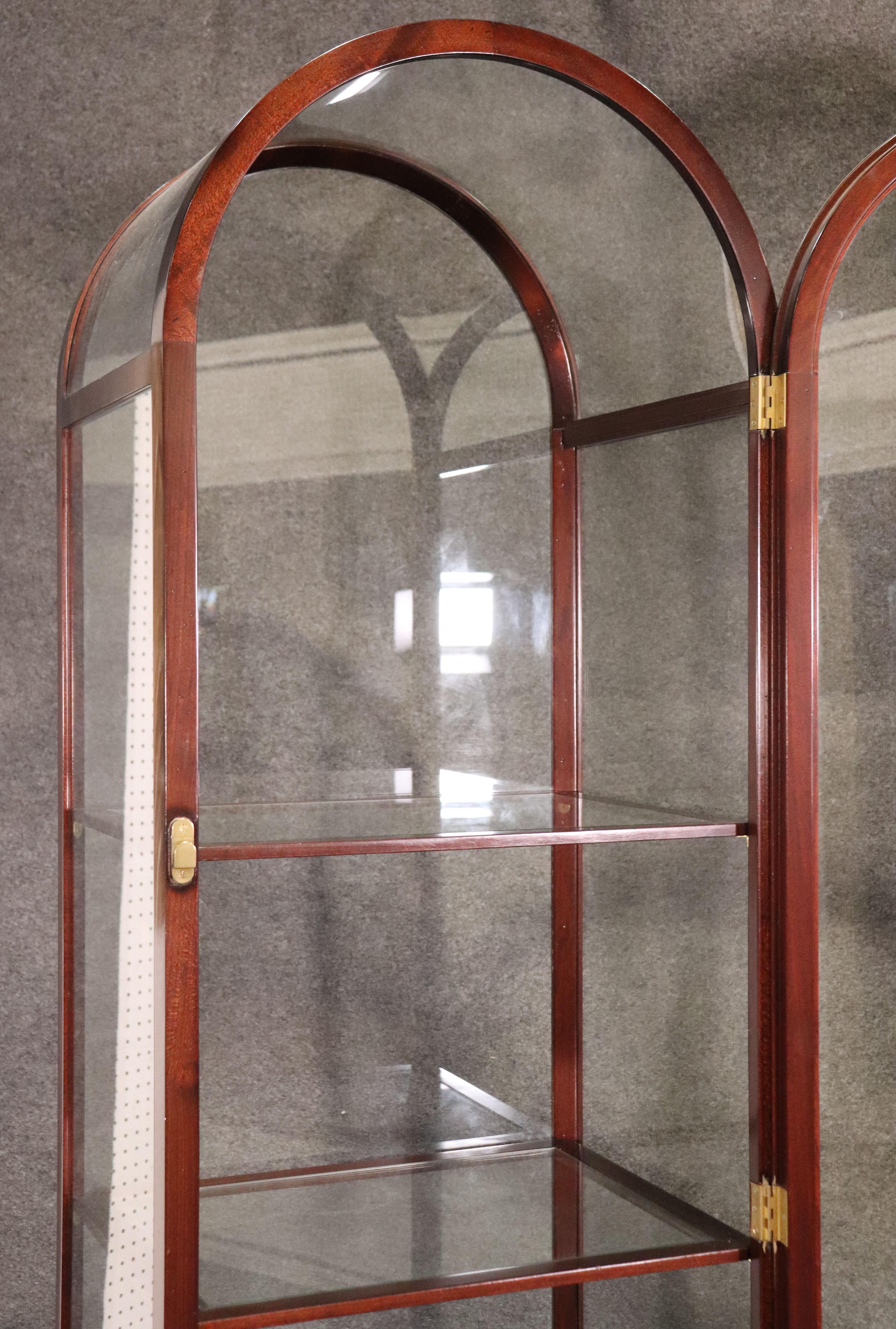Pair of Mahogany Arched Narrow Glass Italian-Made Vitrine China Display Cabinets 5