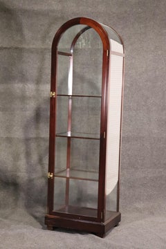 Pair of Mahogany Arched Narrow Glass Italian-Made Vitrine China Display Cabinets
