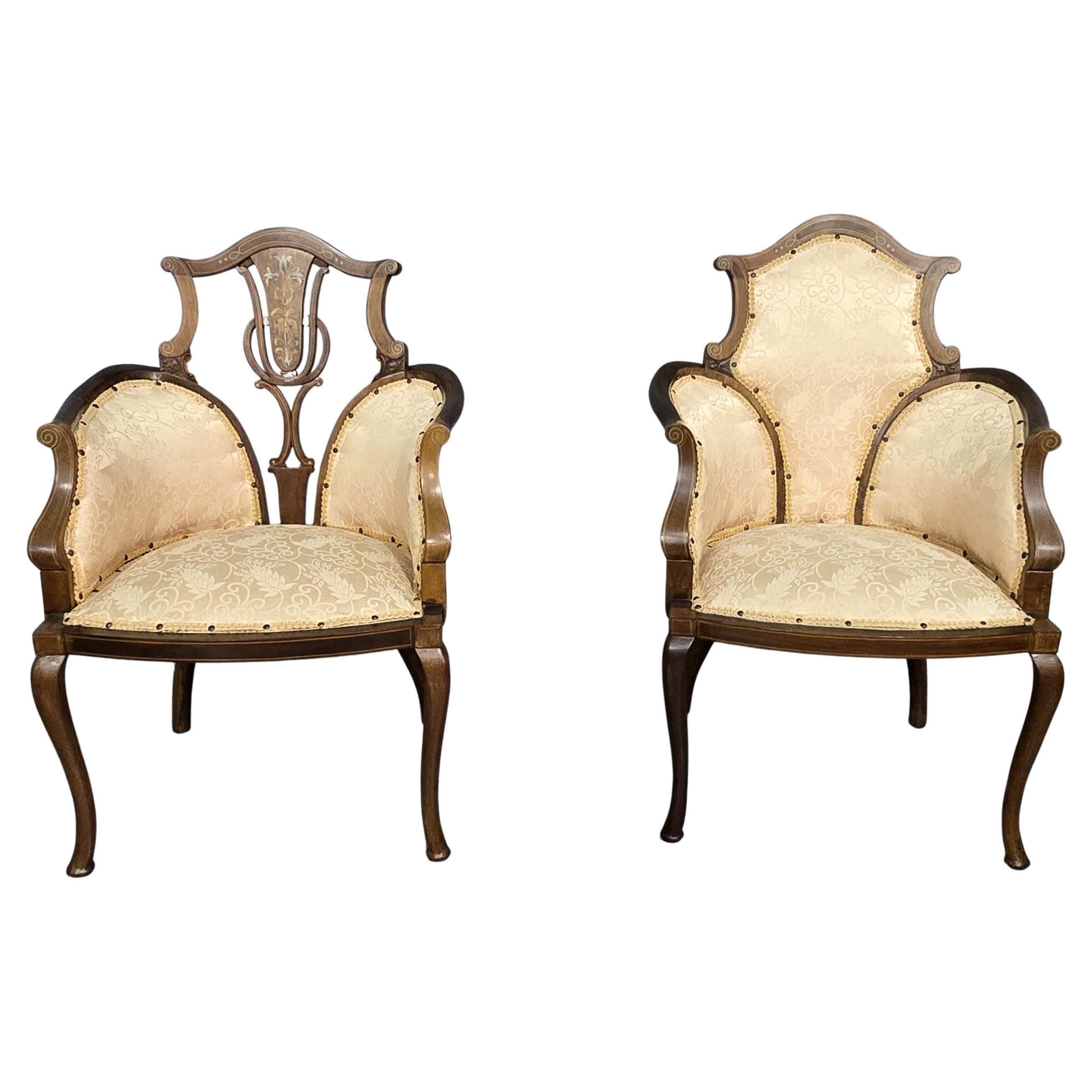 Paar Mahagoni Jugendstil Beistellstühle im Angebot
