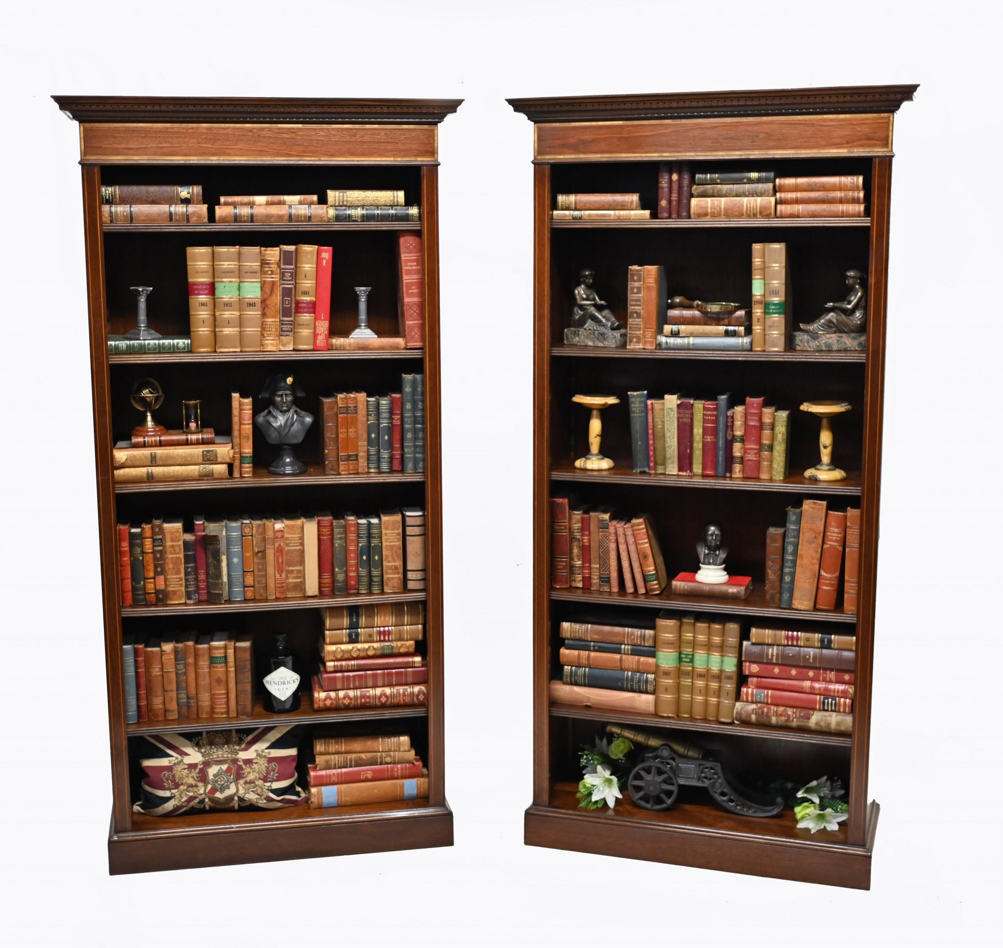 Gorgeous pair of English Edwardian style open bookcases
These are the perfect mix of form and function
Stand in at six feet tall so ample storage space
Work on the adjustable slat system with the shelves so great for both books and decorative
