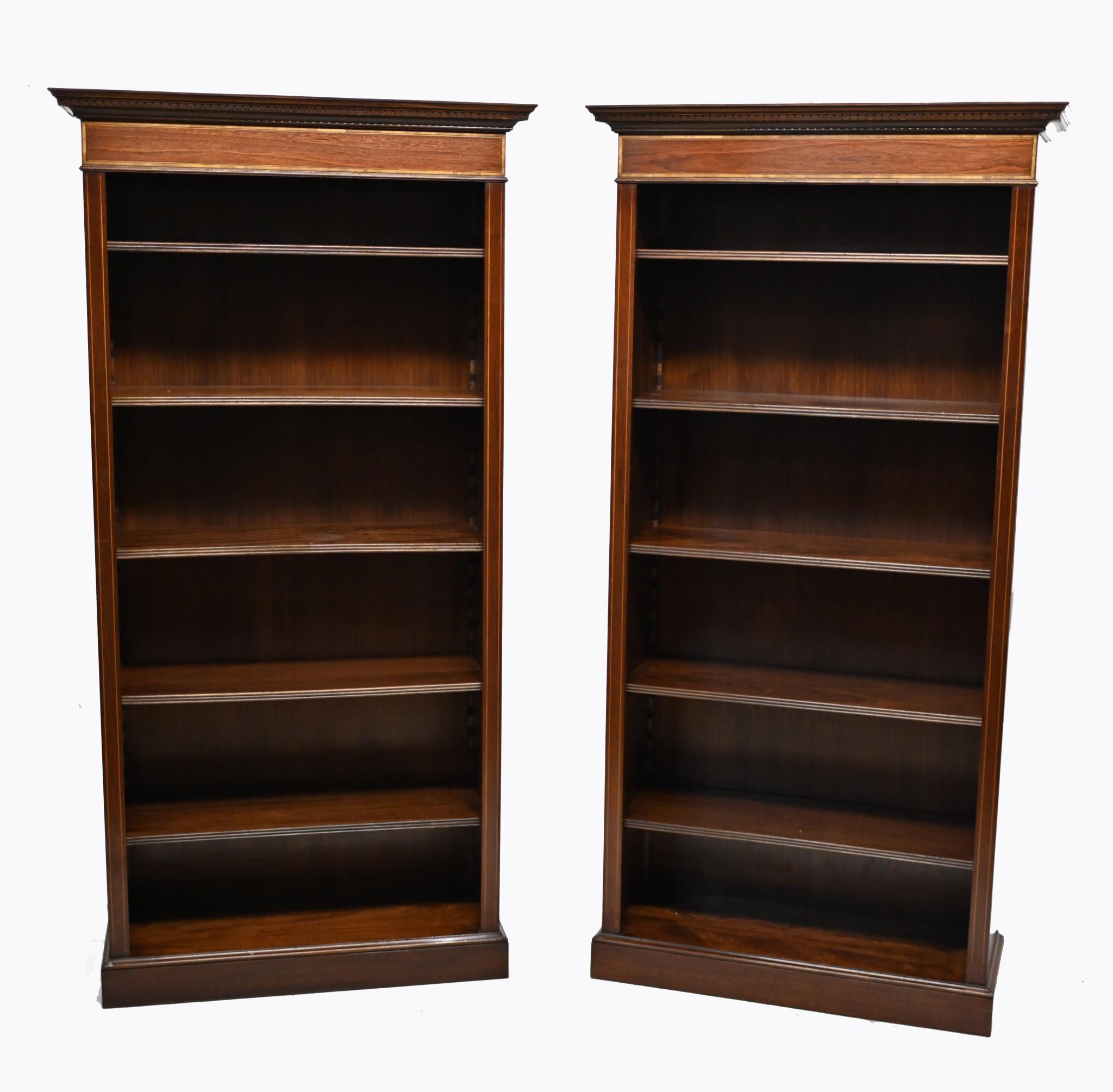 Edwardian Pair Mahogany Bookcases Open Front Sheraton For Sale