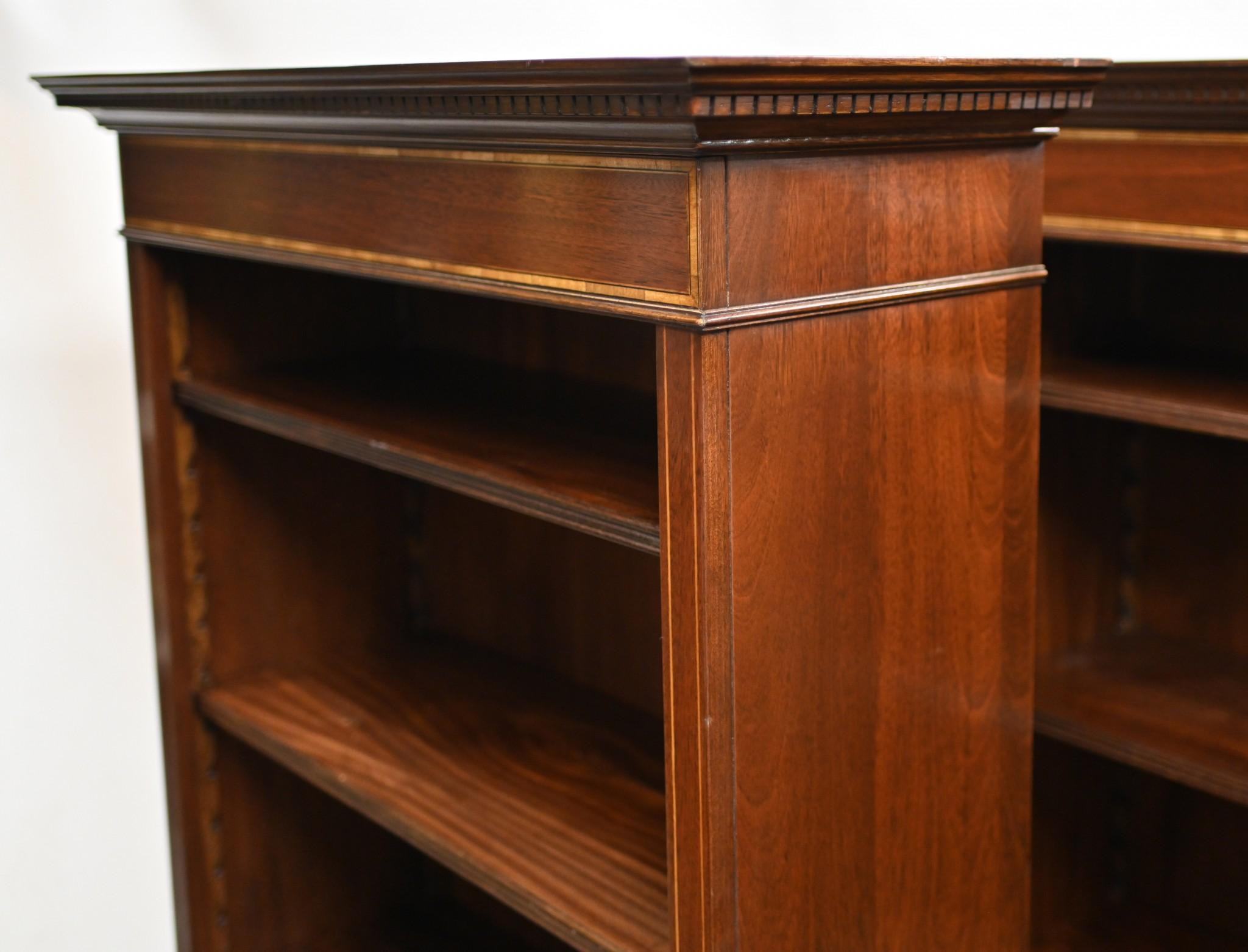 Late 20th Century Pair Mahogany Bookcases Open Front Sheraton For Sale
