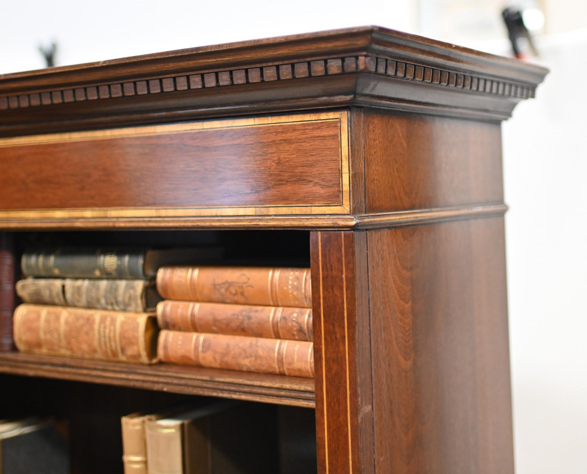 Late 20th Century Pair Mahogany Bookcases Open Front Sheraton For Sale
