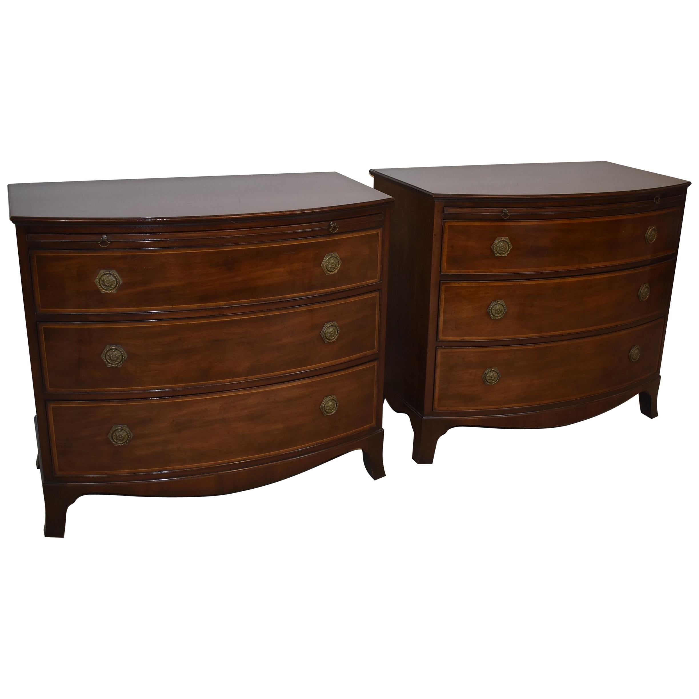 Pair of Mahogany Bow Front Bachelors Chests By Baker Furniture