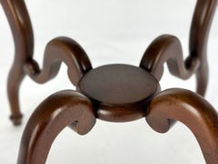 Pair Mahogany Clover Shape Light Cream Leather Top Lamp End Tables Stands MINT!